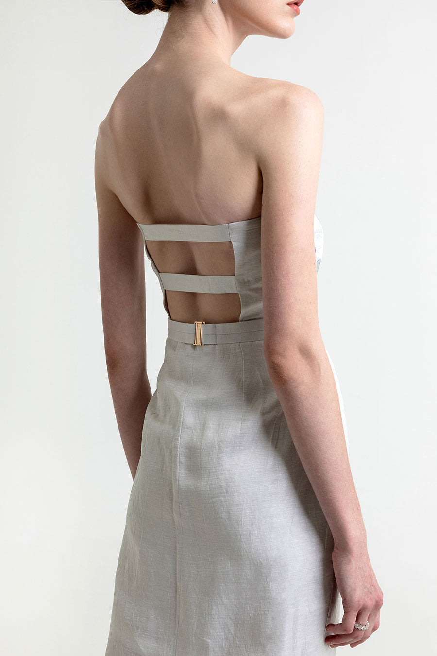 Avaia Mist Silver Embroidered Gown Dress