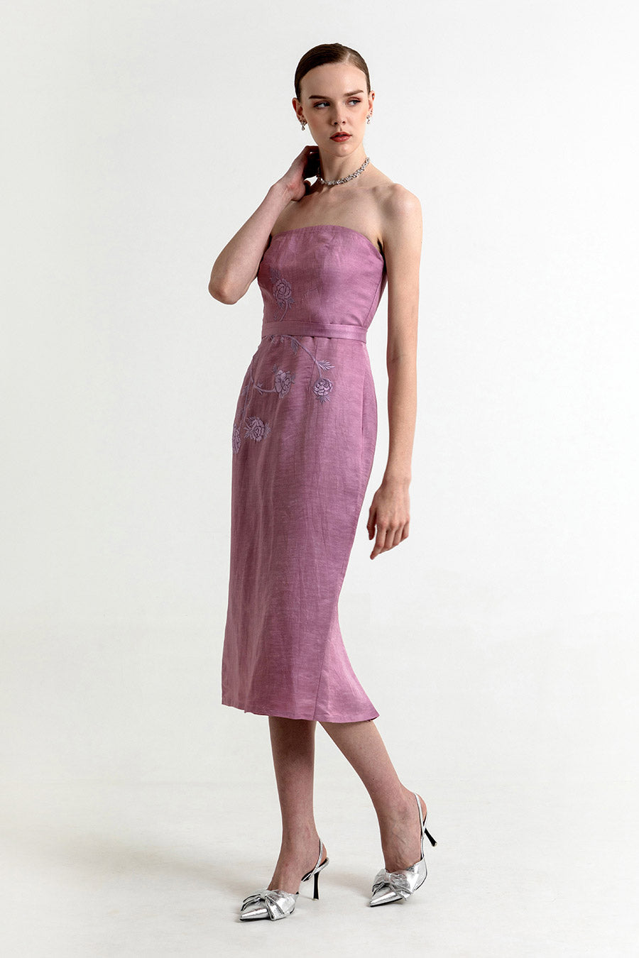 Iris Lilac Embroidered Dress With Belt