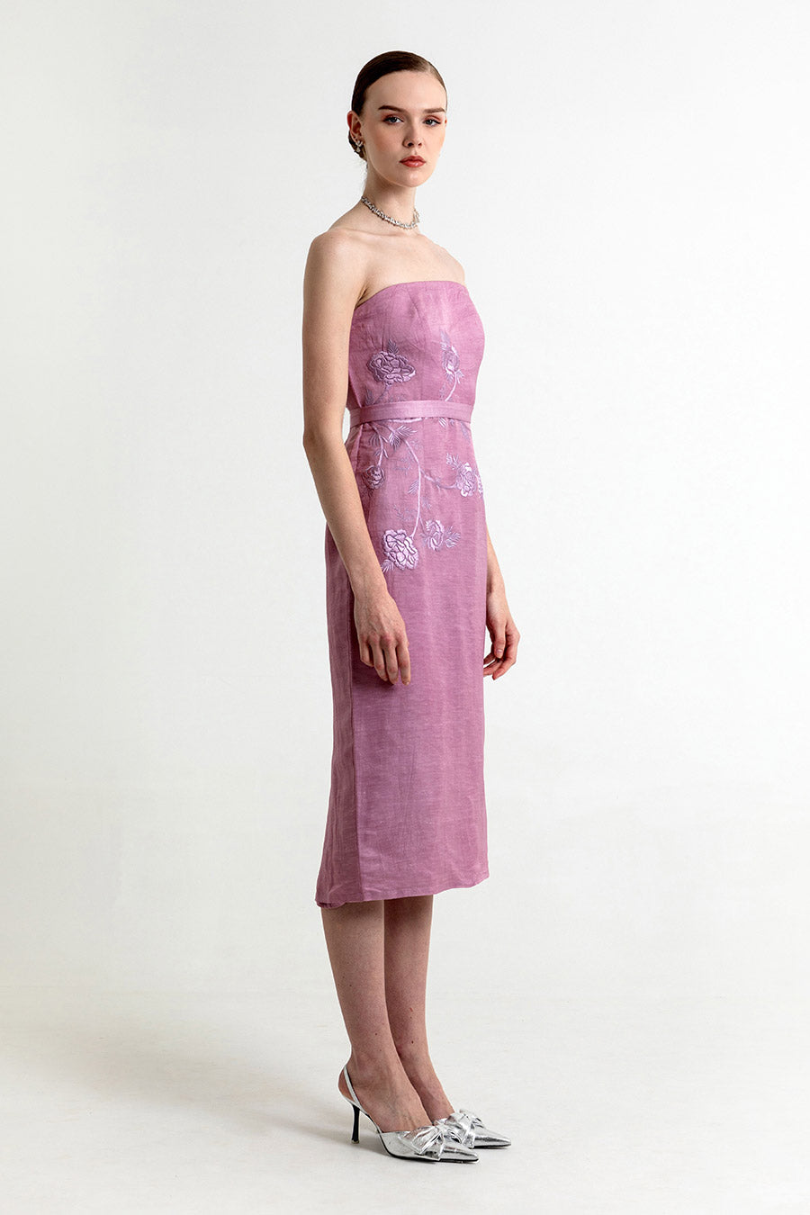 Iris Lilac Embroidered Dress With Belt