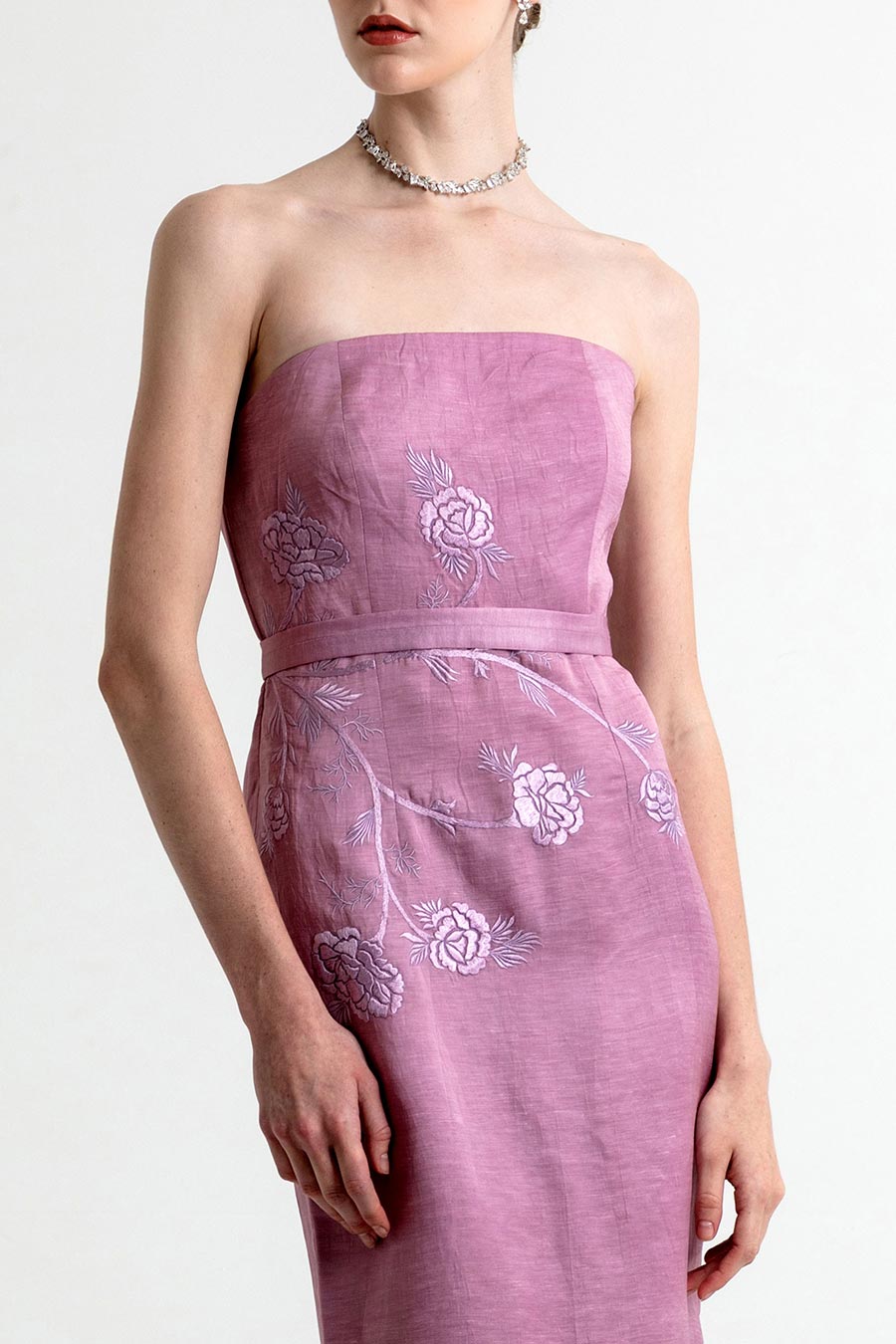 Iris Lilac Embroidered Dress With Belt