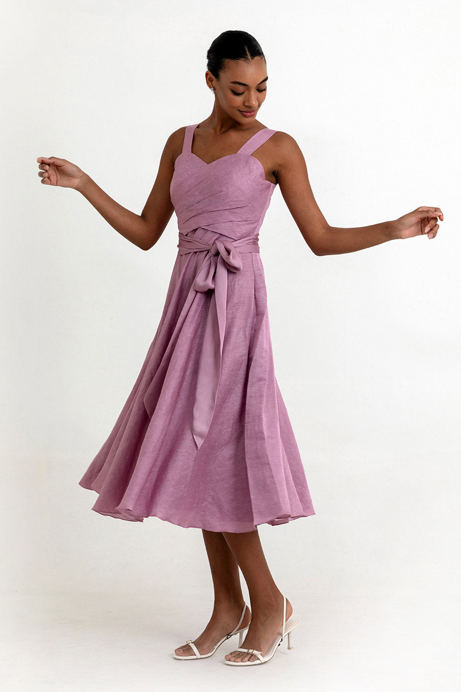 Ayla Lilac Pleated Dress With Belt