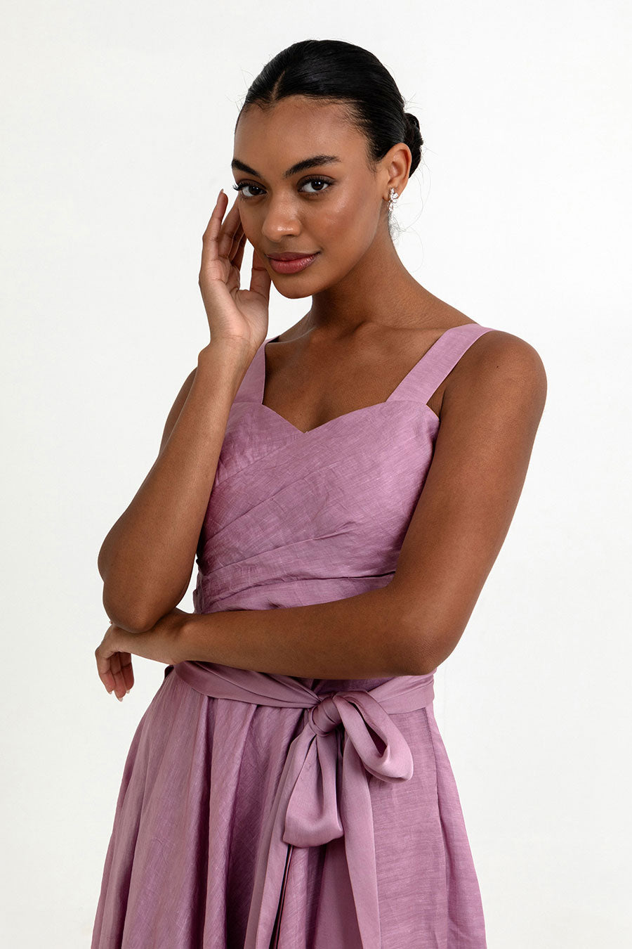 Ayla Lilac Pleated Dress With Belt