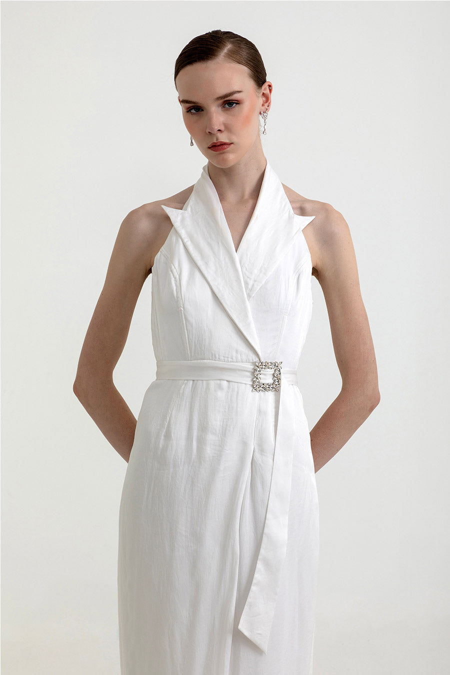 Celine White Dress With Crystal Belt