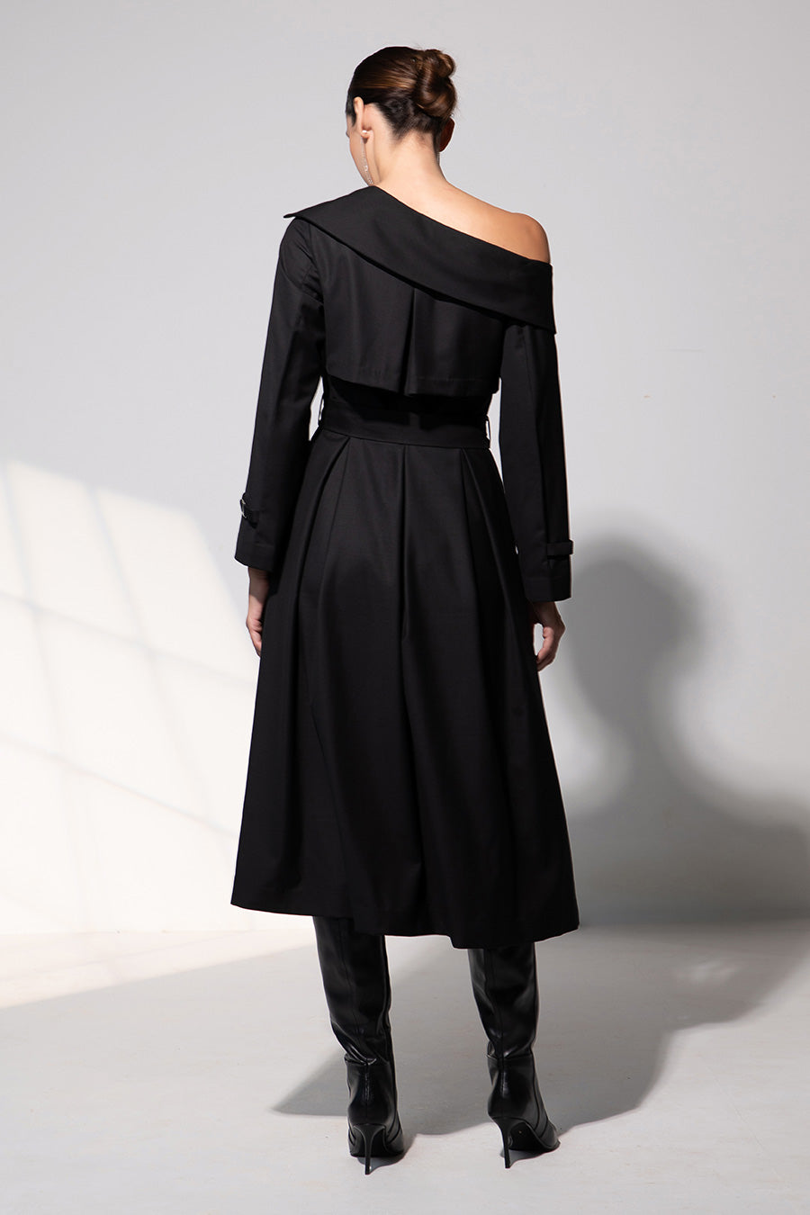 Midnight Noir One-Shoulder Trench Dress