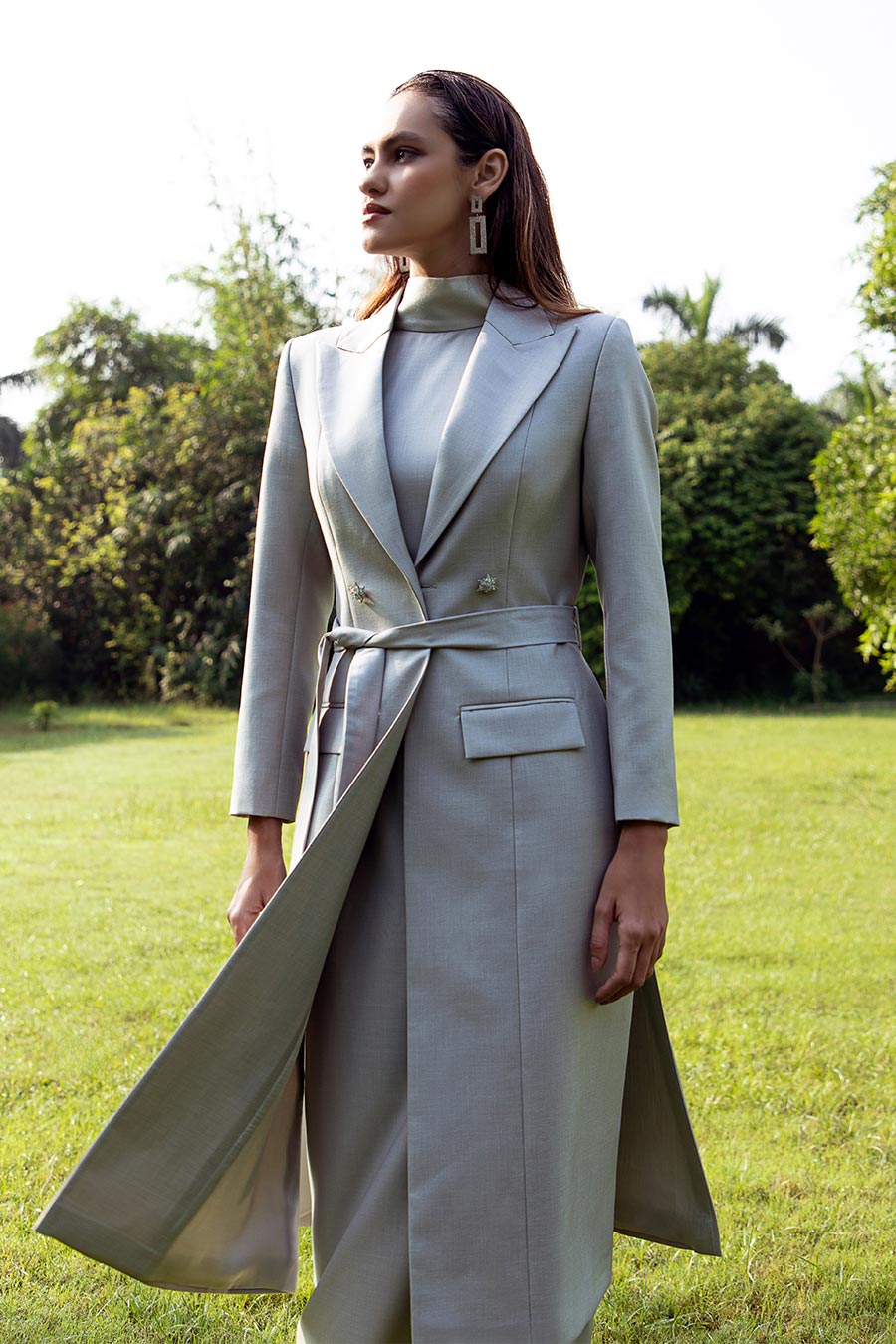 Octavia Grey Gown Dress & Blazer Set