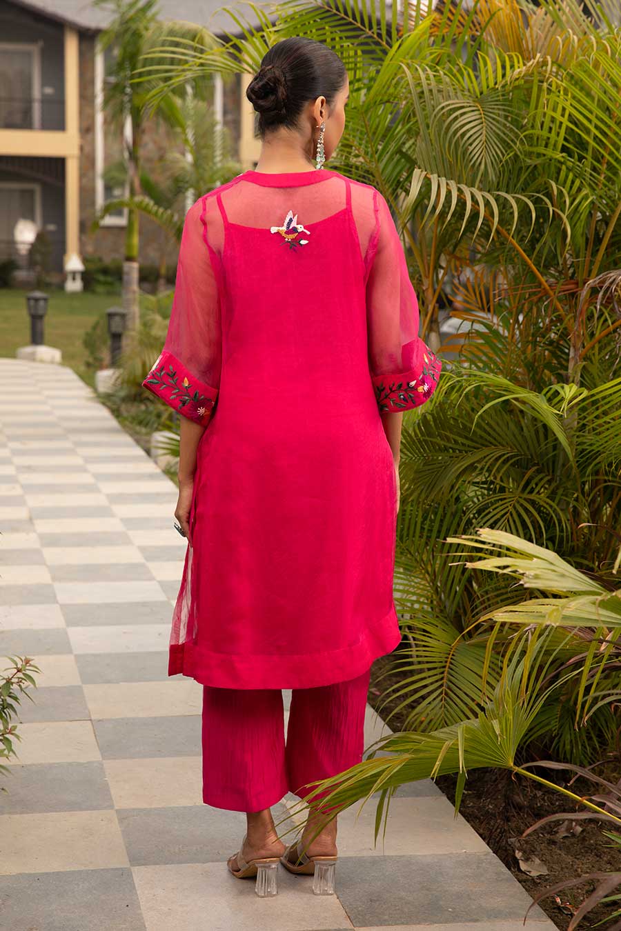 Fuchsia Pink Ric Resham Embroidered Kurta & Pant Set