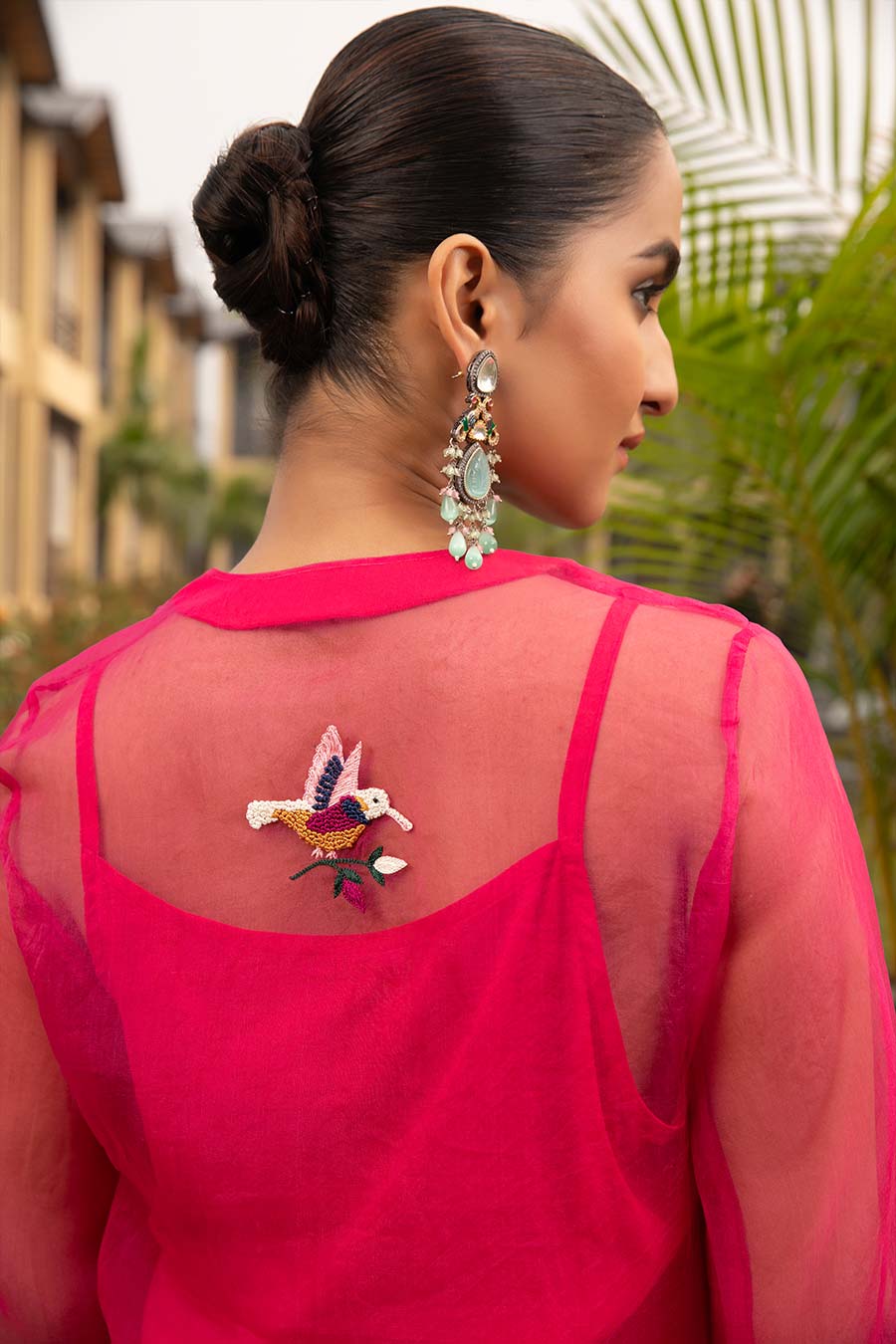 Fuchsia Pink Ric Resham Embroidered Kurta & Pant Set