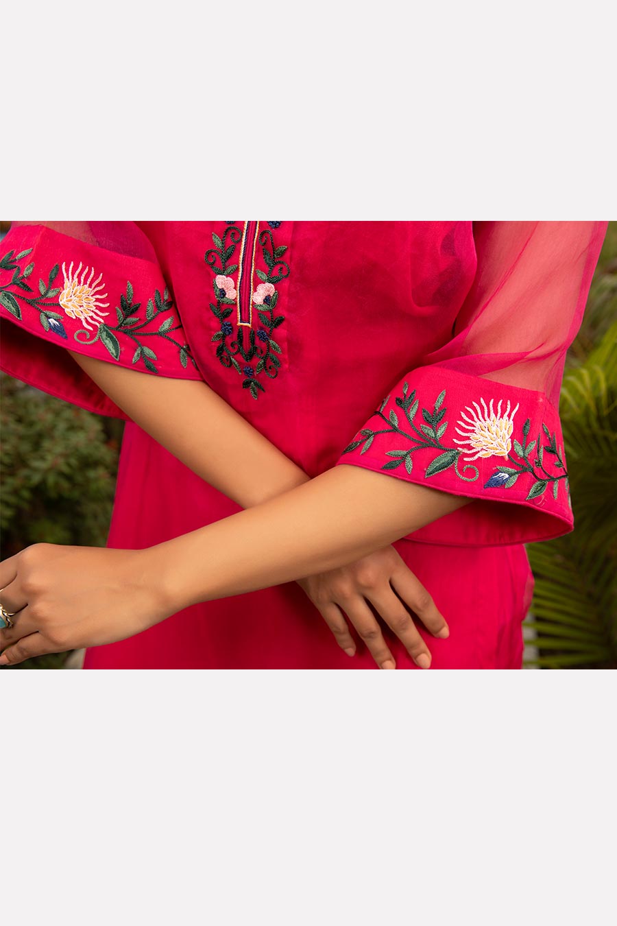 Fuchsia Pink Ric Resham Embroidered Kurta & Pant Set