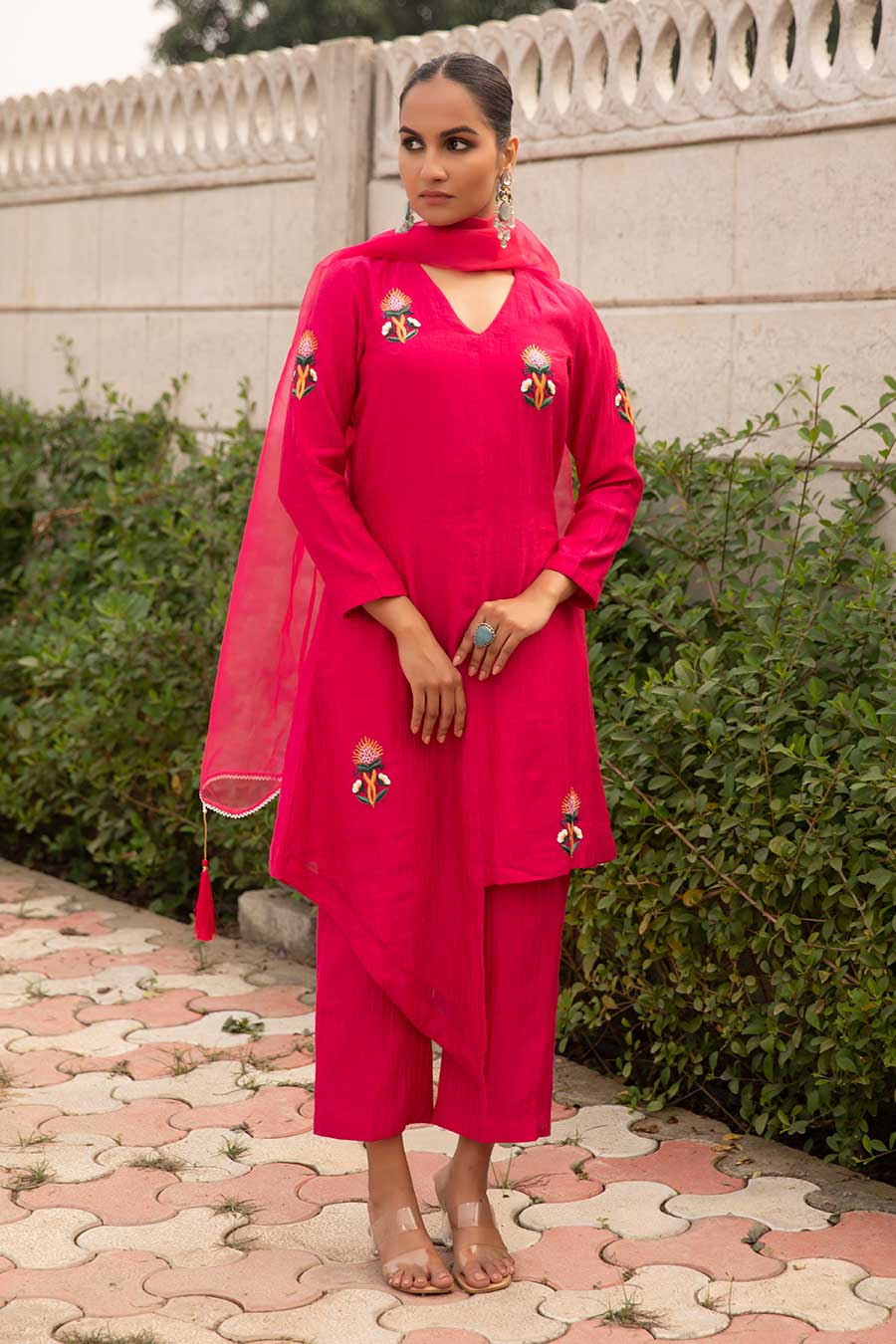 Fuchsia Pink Rani Resham Embroidered Kurta Set