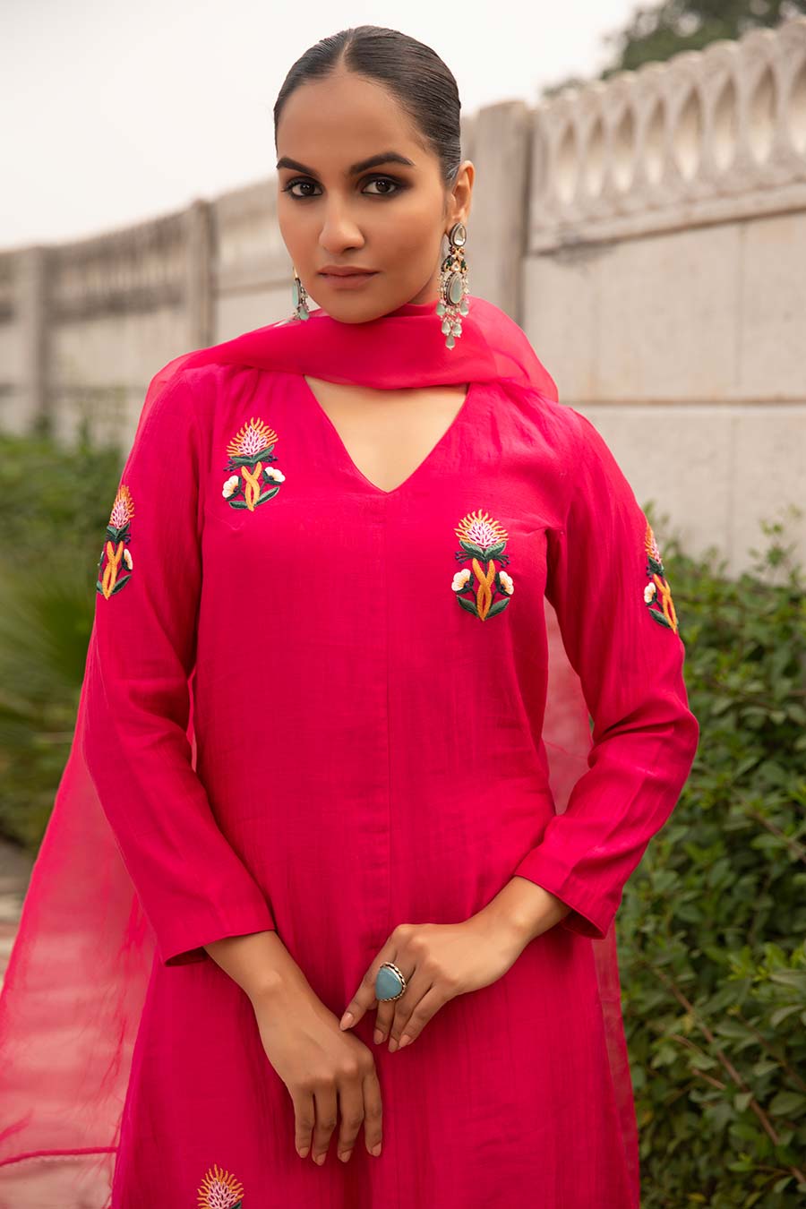 Fuchsia Pink Rani Resham Embroidered Kurta Set