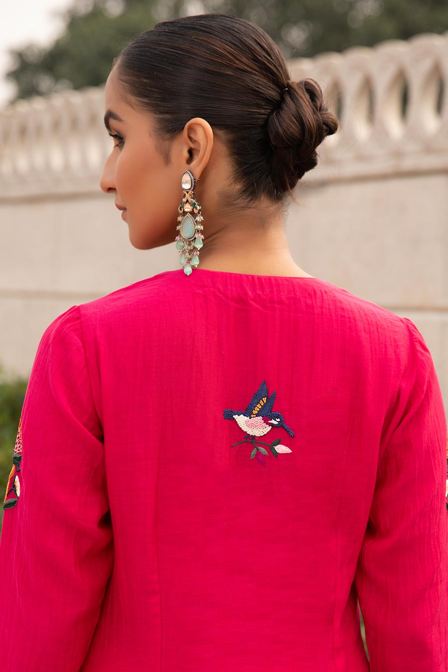 Fuchsia Pink Rani Resham Embroidered Kurta Set