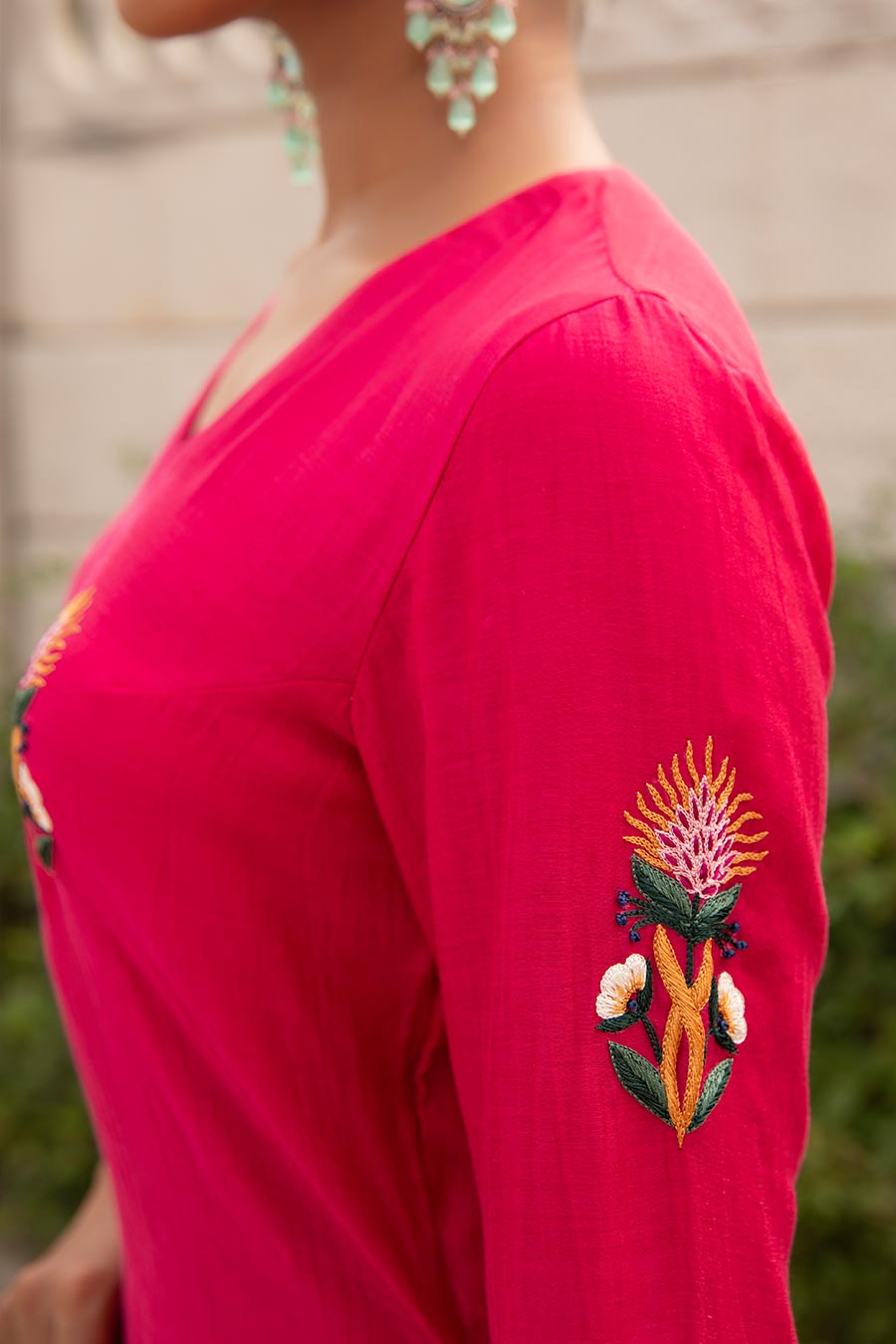 Fuchsia Pink Rani Resham Embroidered Kurta Set