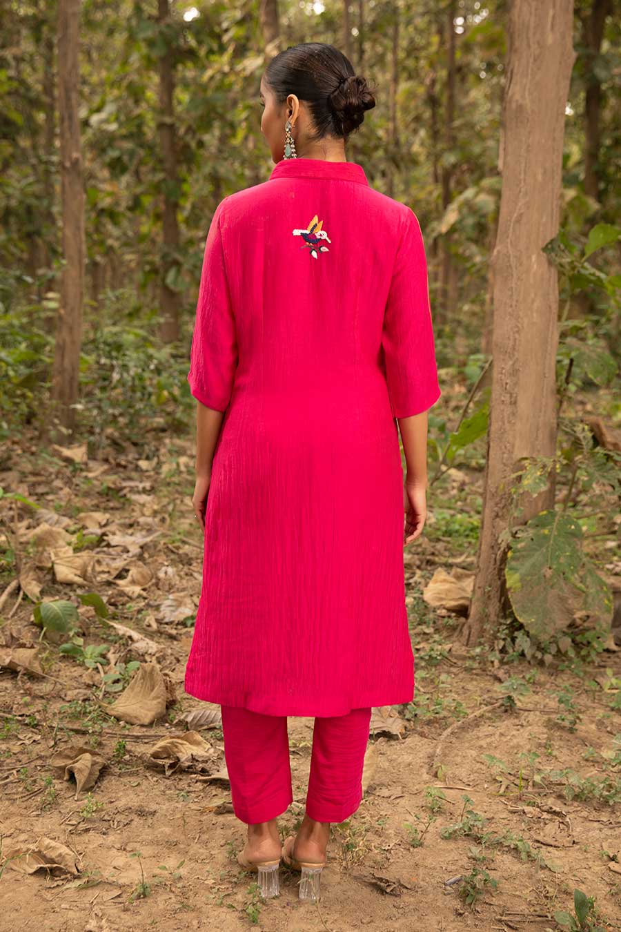 Fuchsia Pink Princess Resham Embroidered Kurta & Pant Set