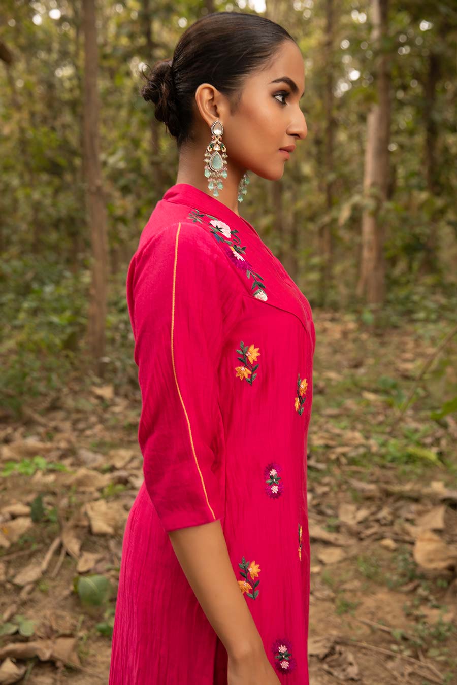 Fuchsia Pink Princess Resham Embroidered Kurta & Pant Set