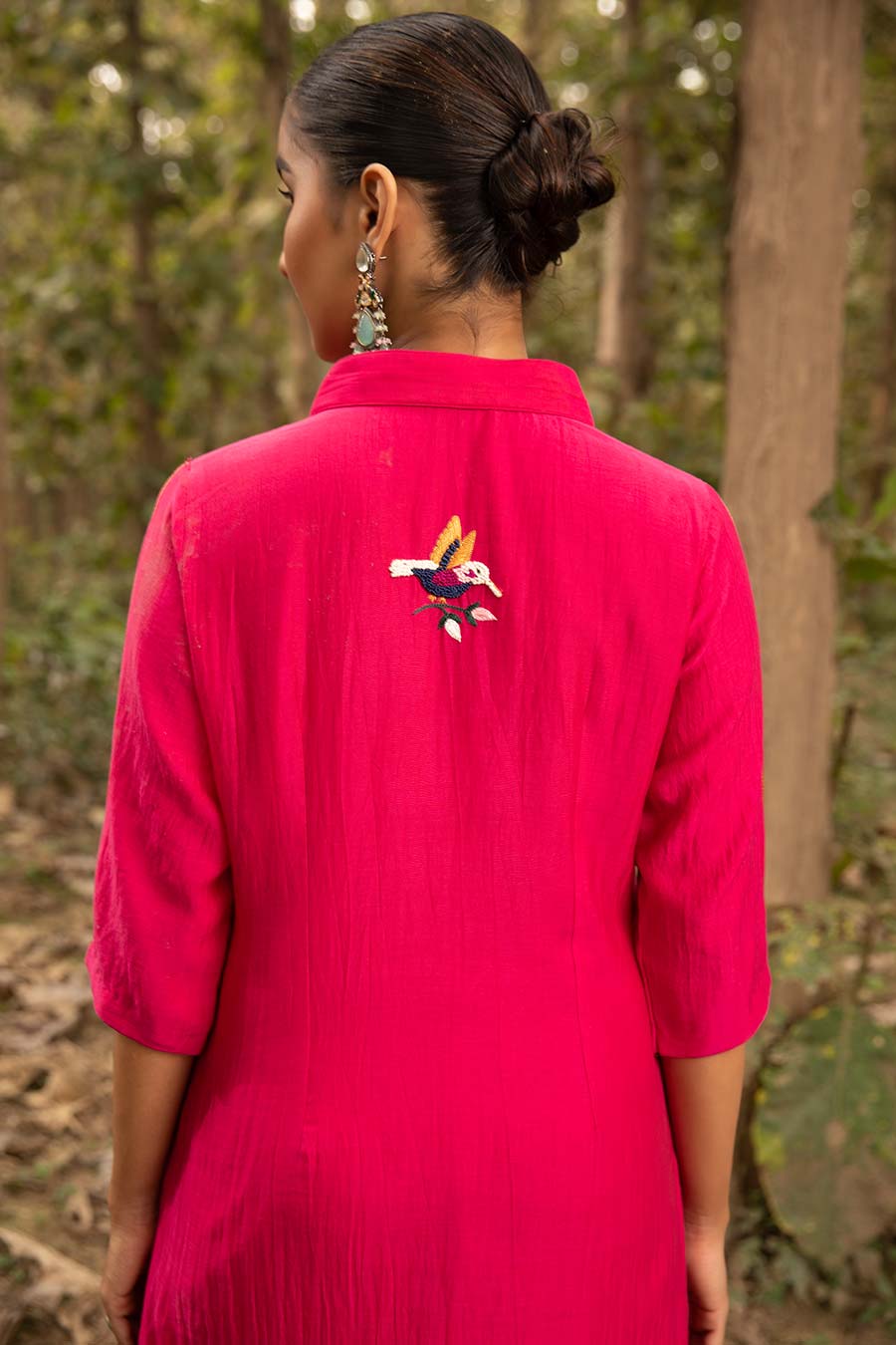 Fuchsia Pink Princess Resham Embroidered Kurta & Pant Set