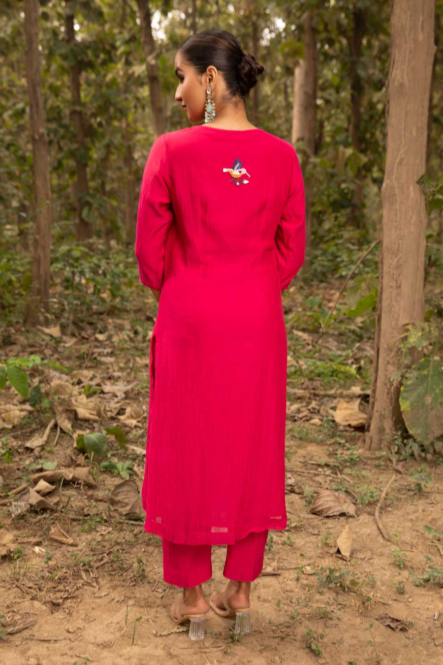 Fuchsia Pink Resham Embroidered Kurta Set
