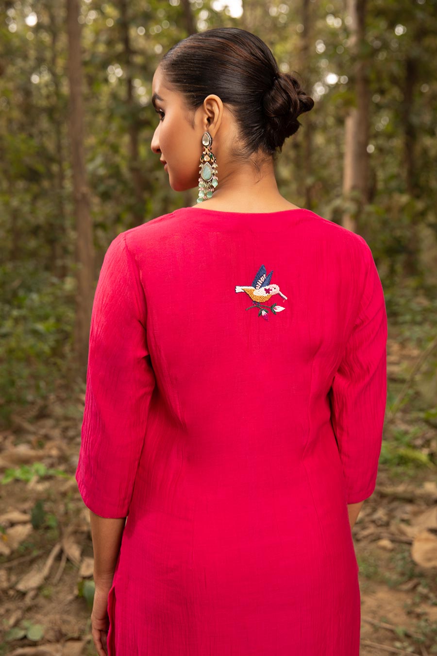 Fuchsia Pink Resham Embroidered Kurta Set