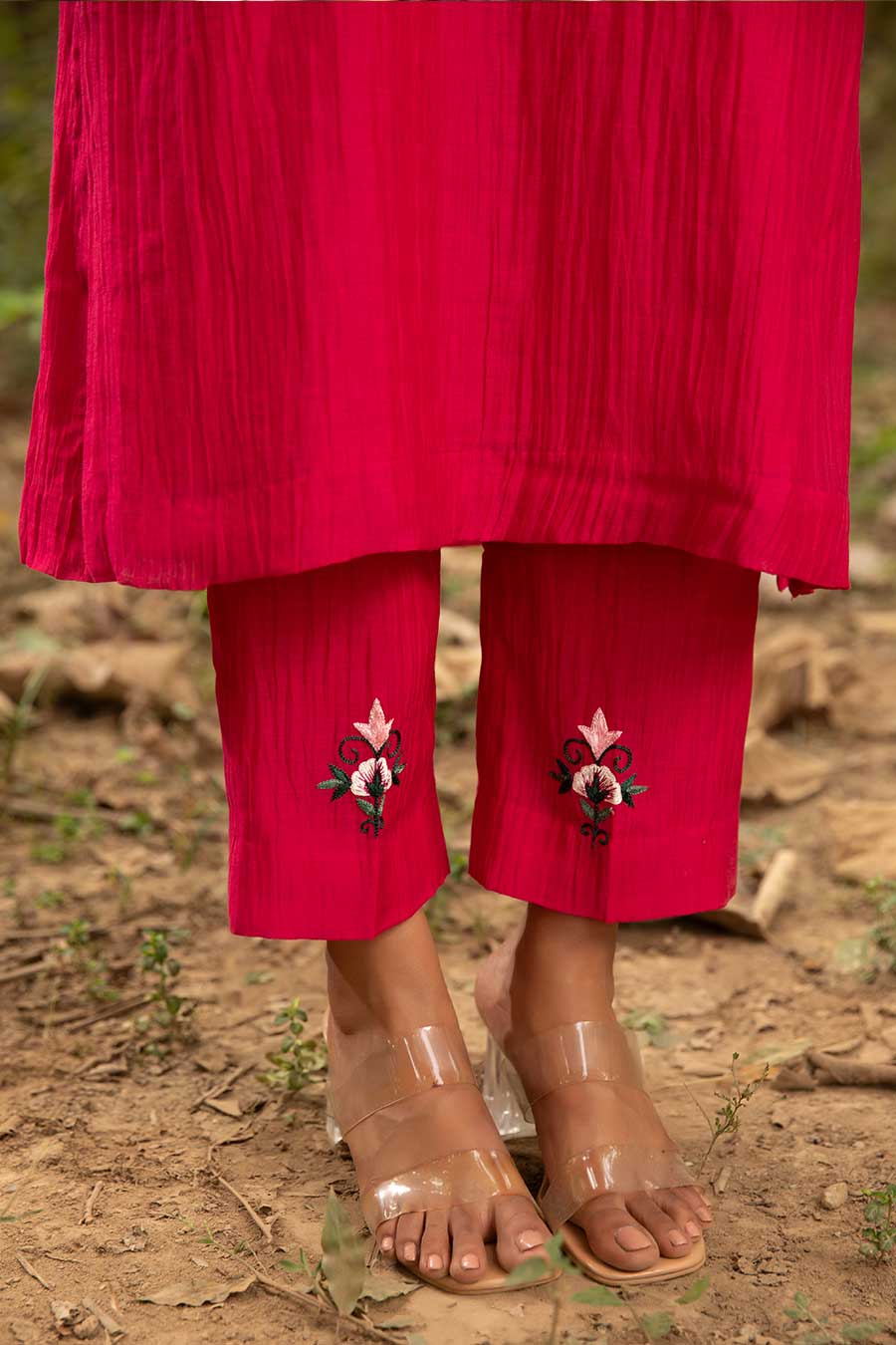 Fuchsia Pink Resham Embroidered Kurta Set