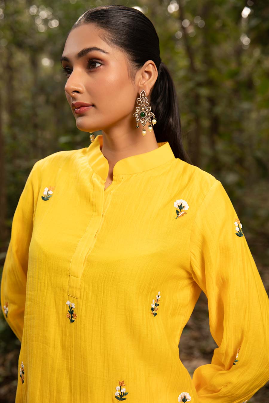 Yellow Amber Resham Embroidered Kurta & Pant Set