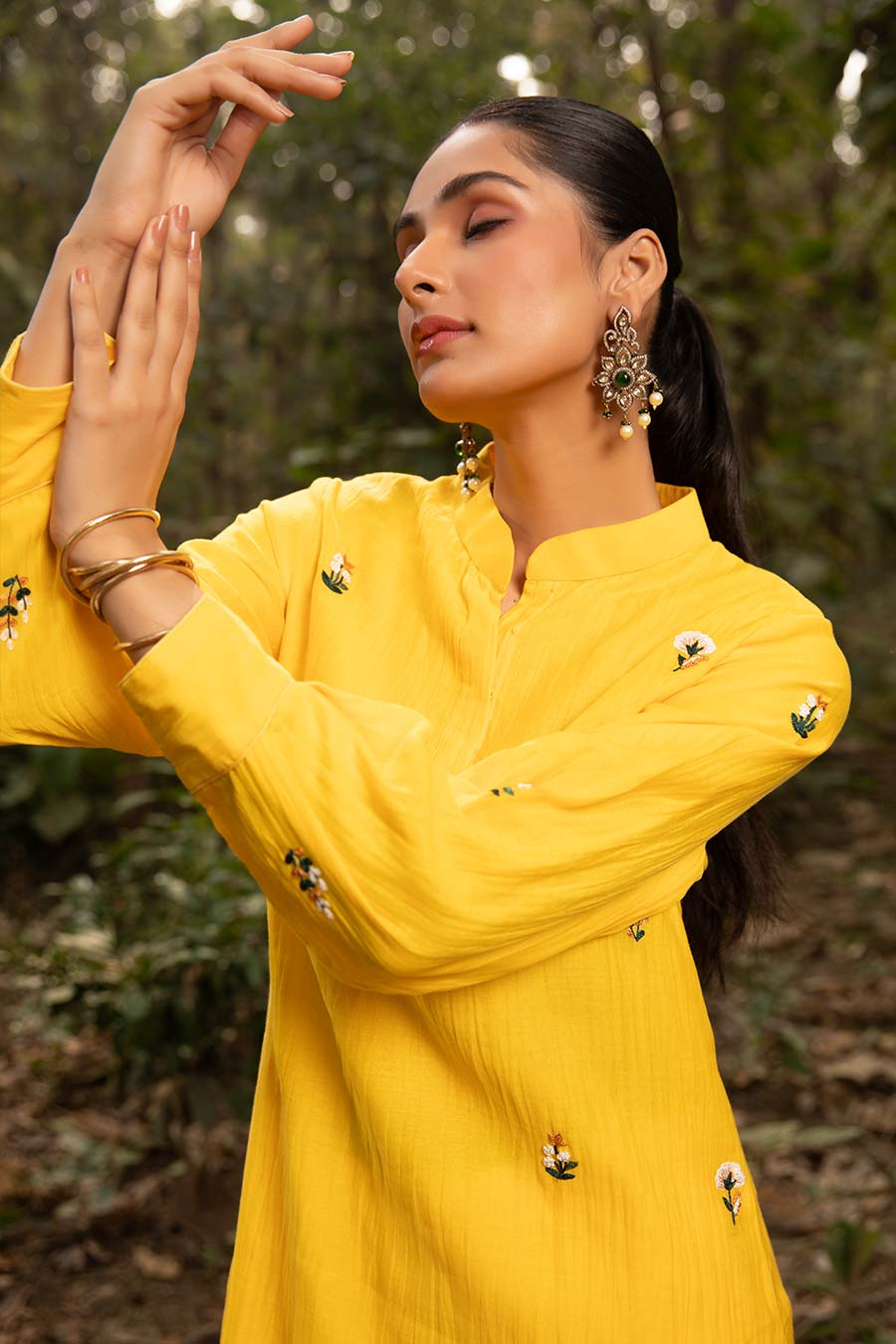 Yellow Amber Resham Embroidered Kurta & Pant Set