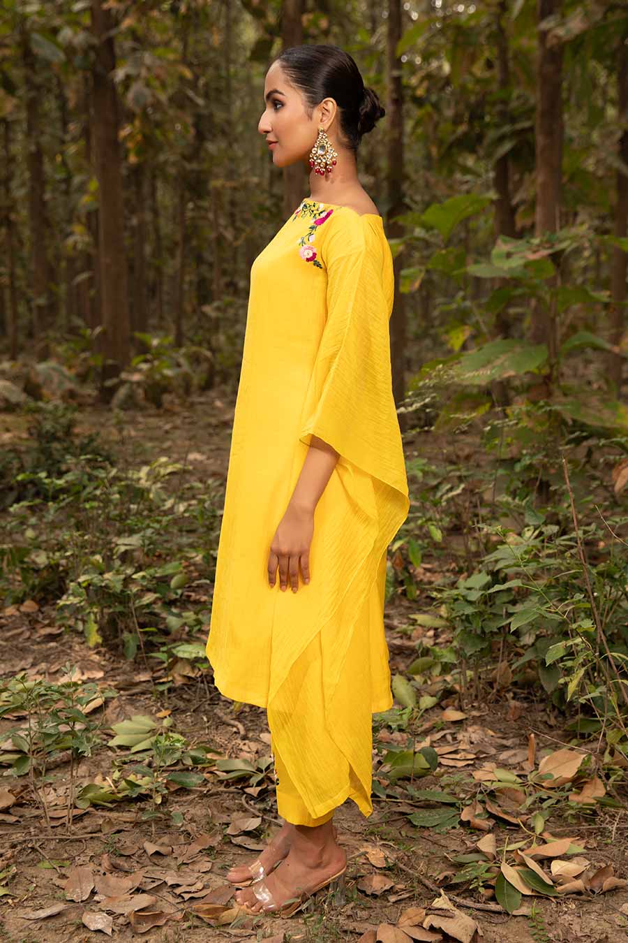 Yellow Pale Resham Embroidered Kaftan Set