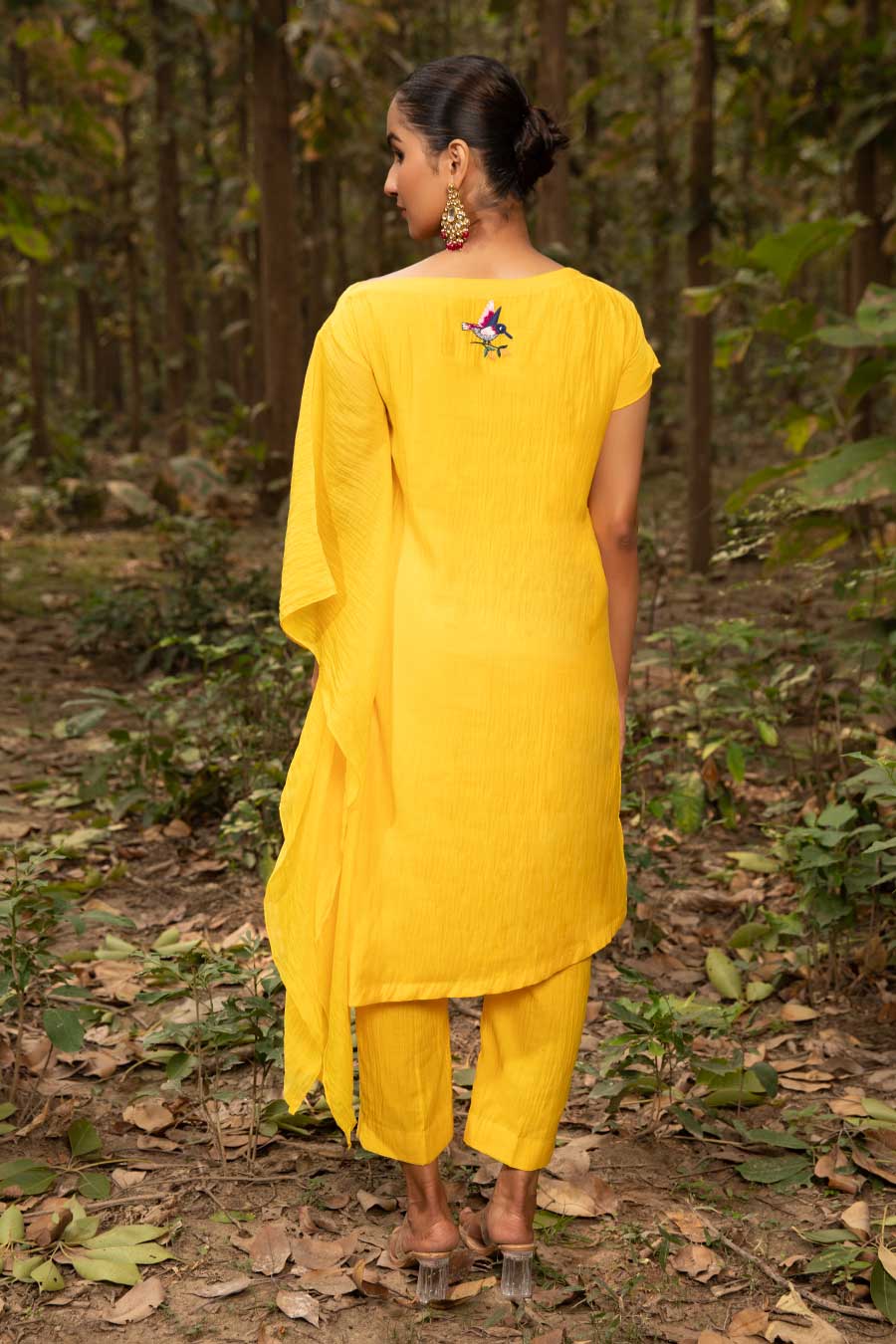 Yellow Pale Resham Embroidered Kaftan Set
