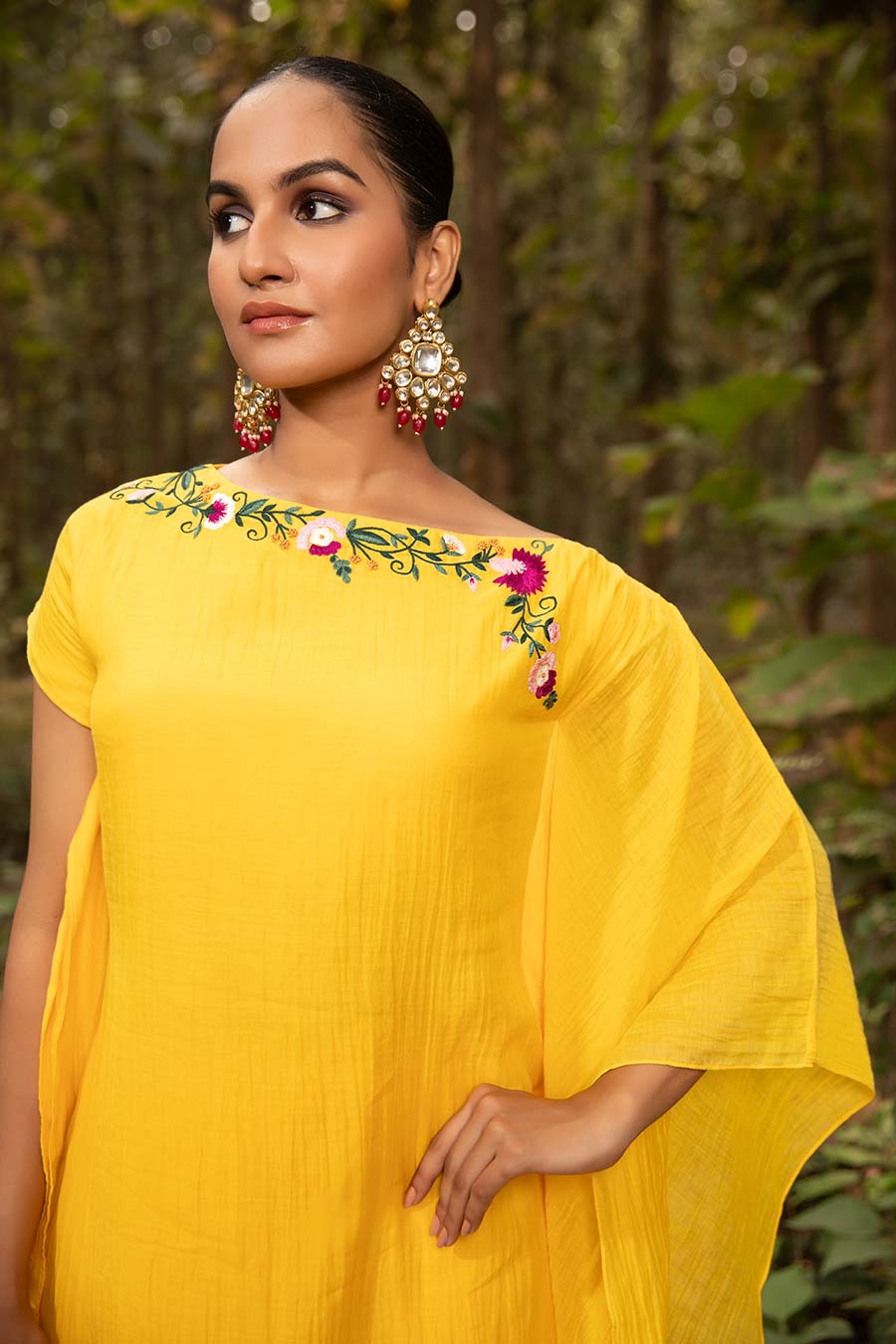 Yellow Pale Resham Embroidered Kaftan Set