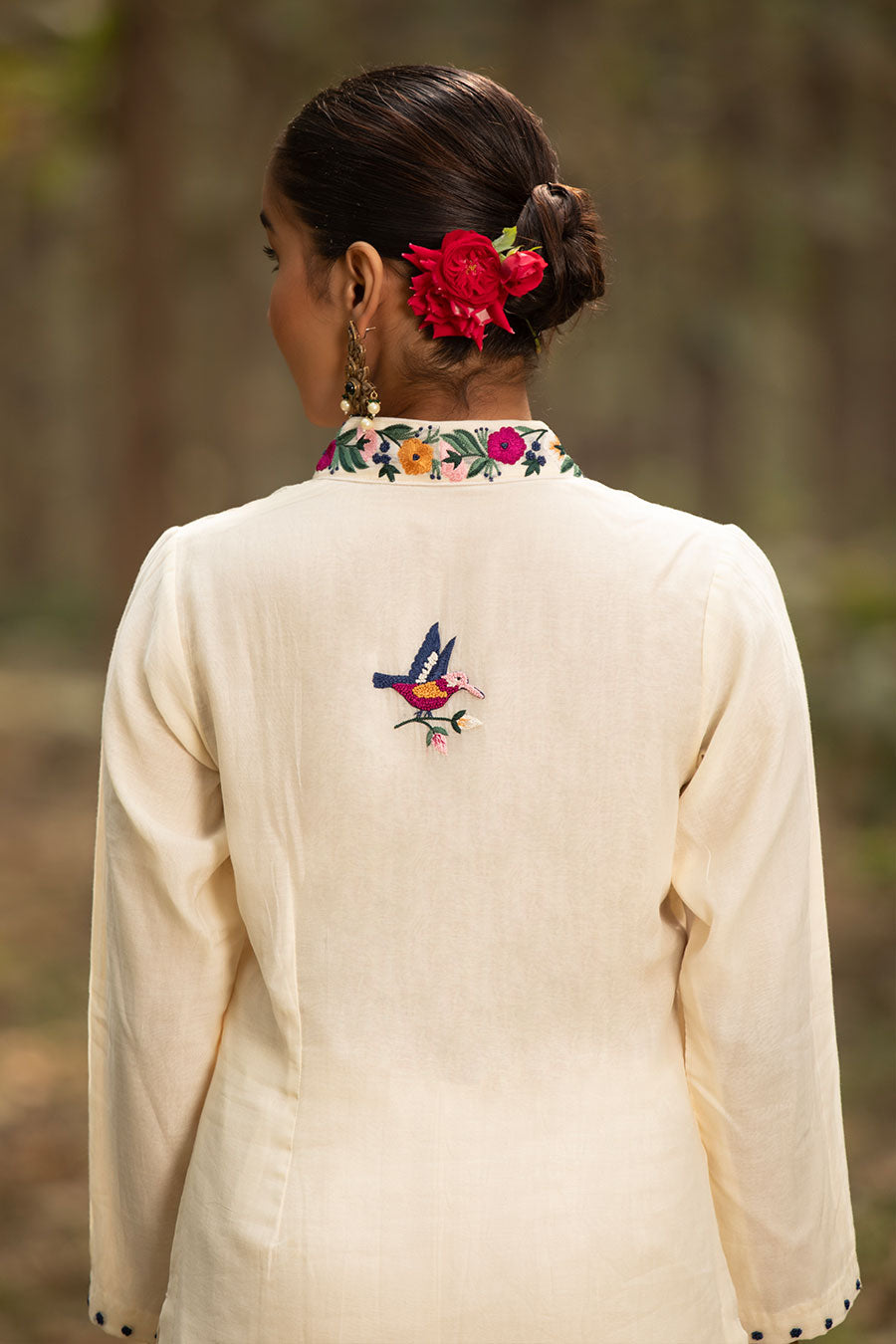 Ivory Ecru Resham Embroidered Tunic & Pant Set