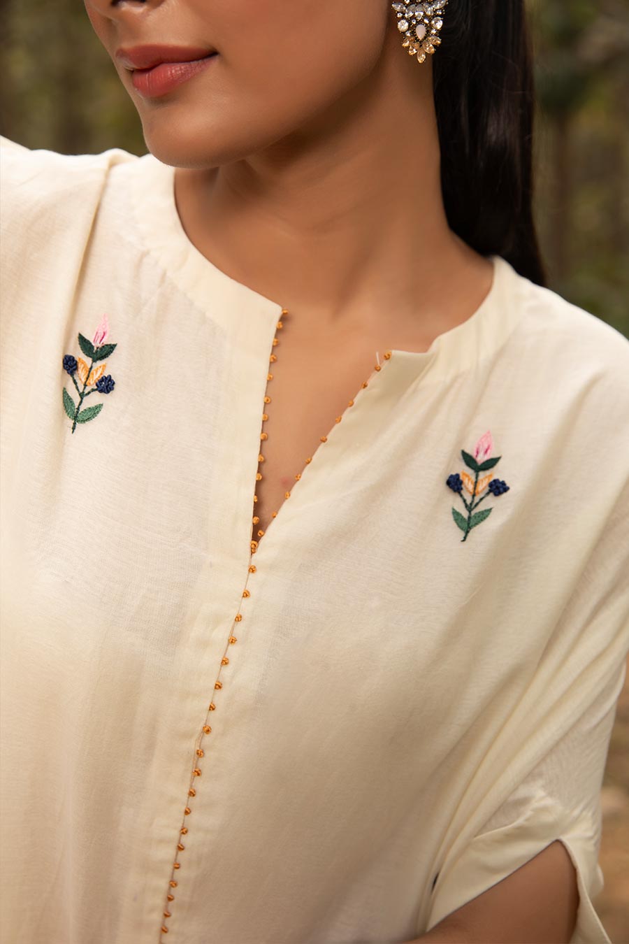 Ivory Floret Resham Embroidered Kaftan Set