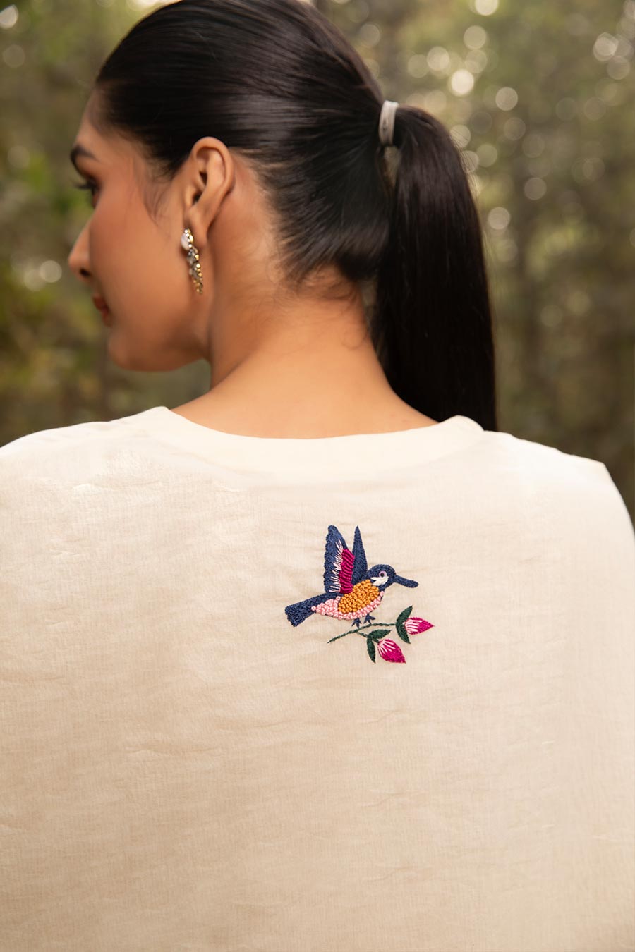 Ivory Floret Resham Embroidered Kaftan Set