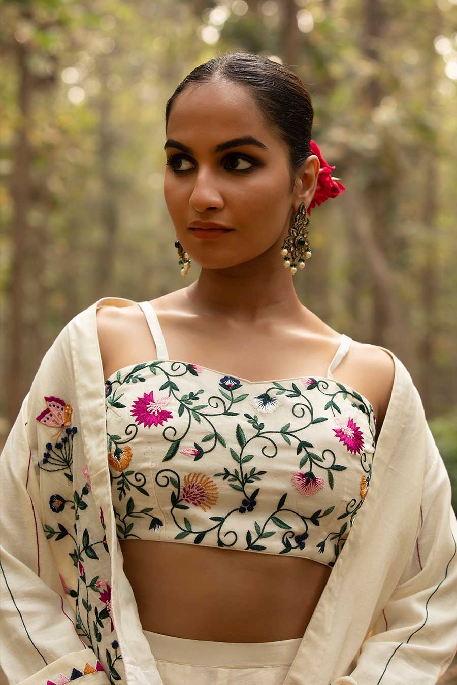 Ivory Bloom Resham Embroidered Jacket Co-Ord Set