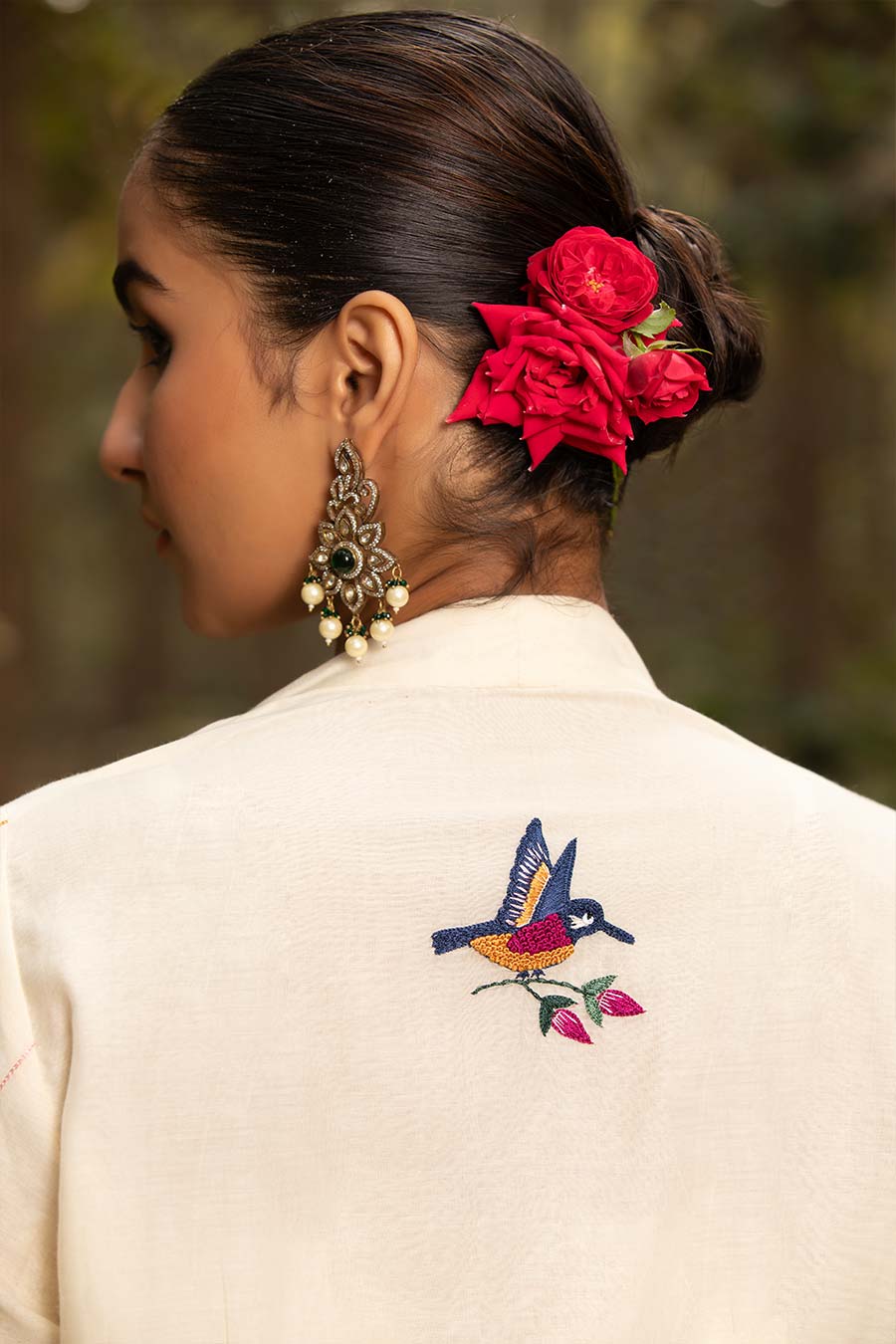 Ivory Bloom Resham Embroidered Jacket Co-Ord Set