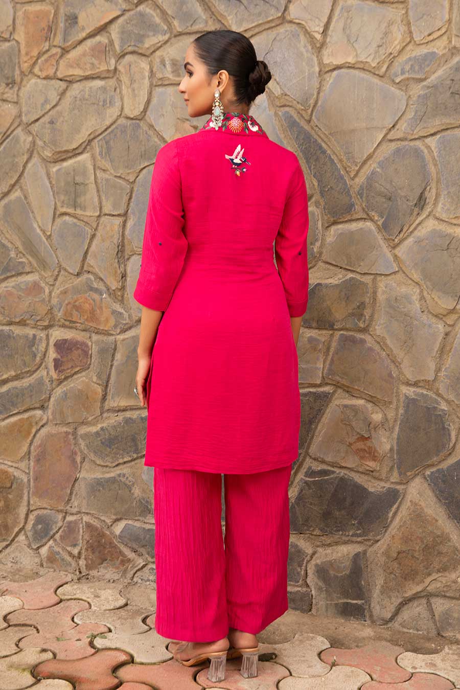 Fuchsia Pink Lara Resham Embroidered Kurta & Pant Set