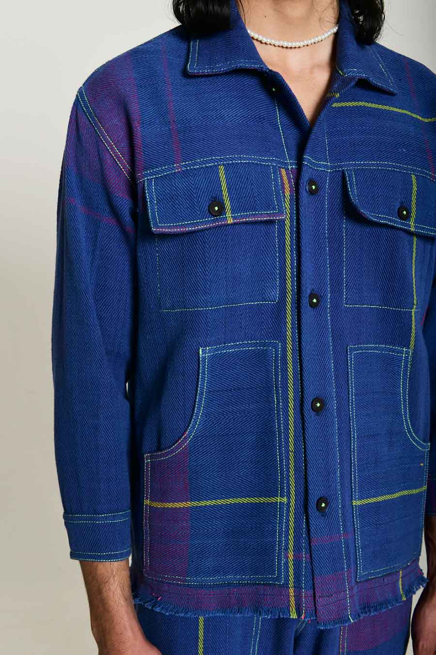 Blue Recycle Unisex Yamato Shacket