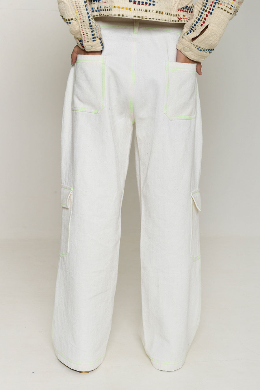 White Recycle Hatsu Unisex Cargo Pants