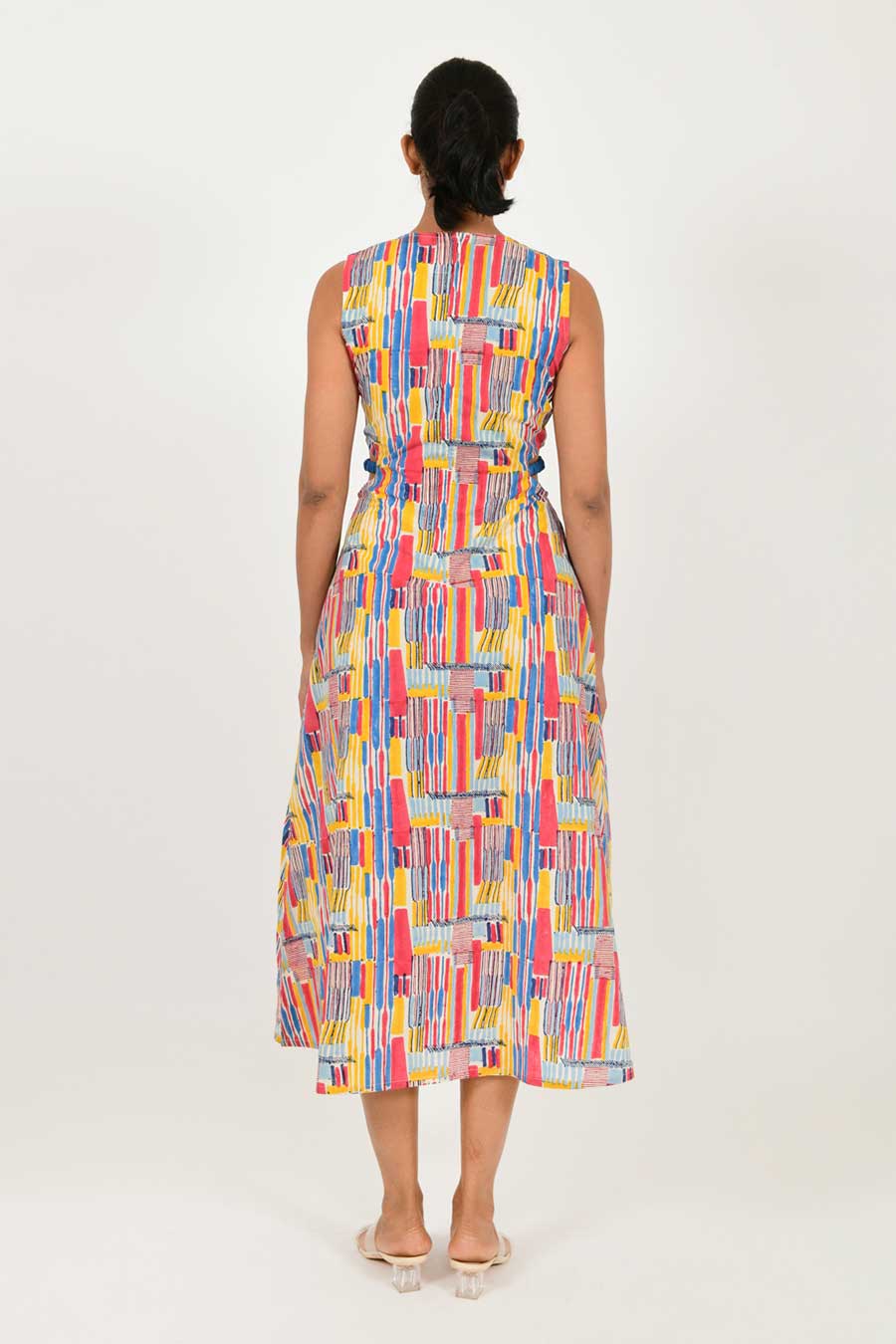 Scribble Handblock Print Side-Cut Linen Dress