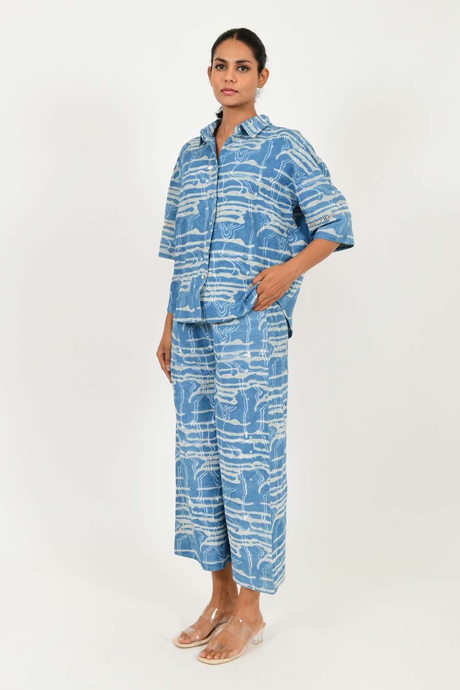 Indigo Splash Linen Co-Ord Set