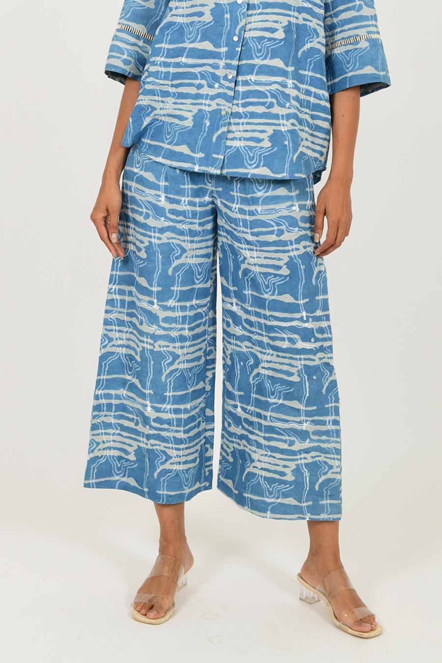 Indigo Splash Linen Dabu Print Pants