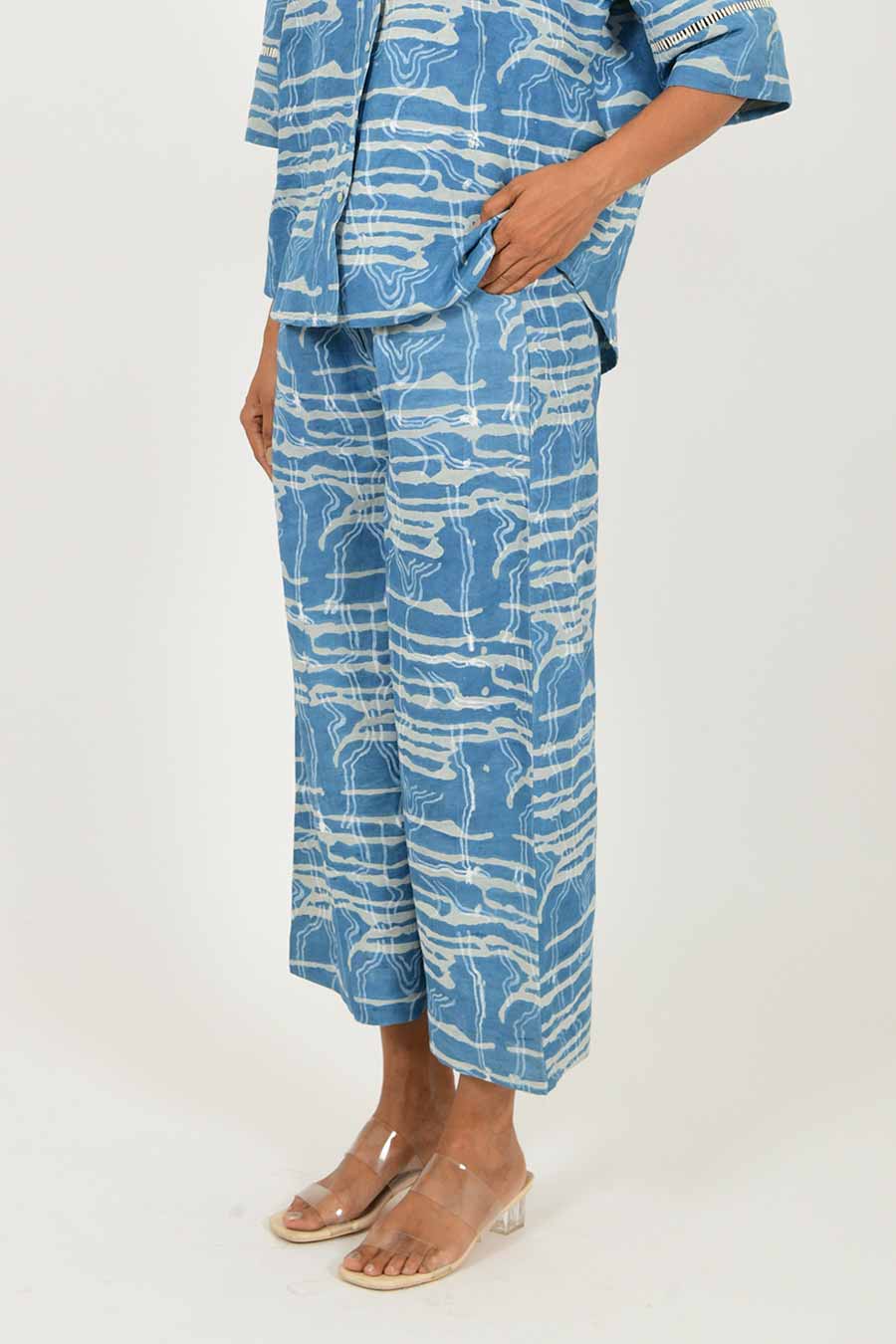 Indigo Splash Linen Dabu Print Pants