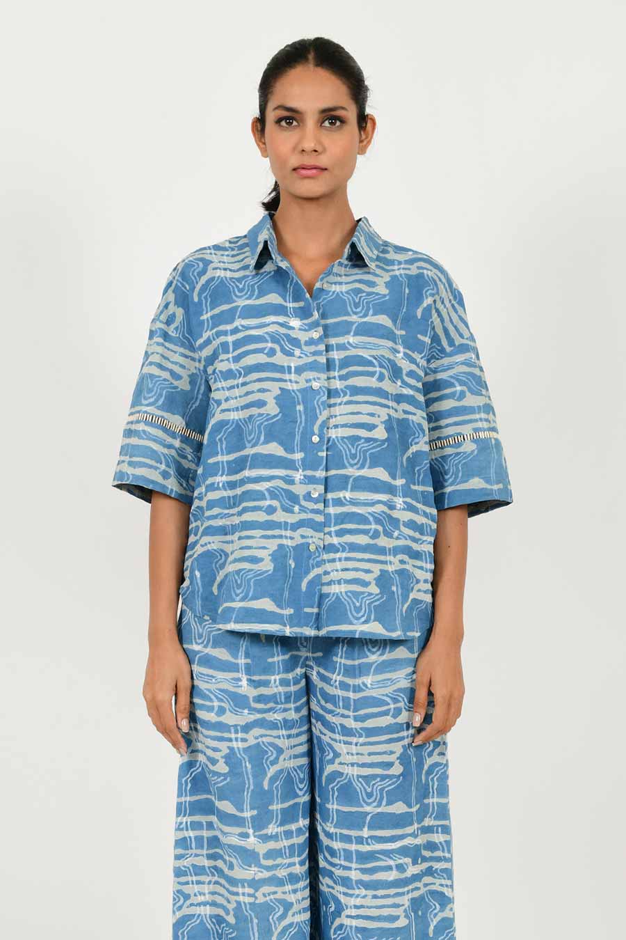 Indigo Splash Linen Dabu Print Shirt