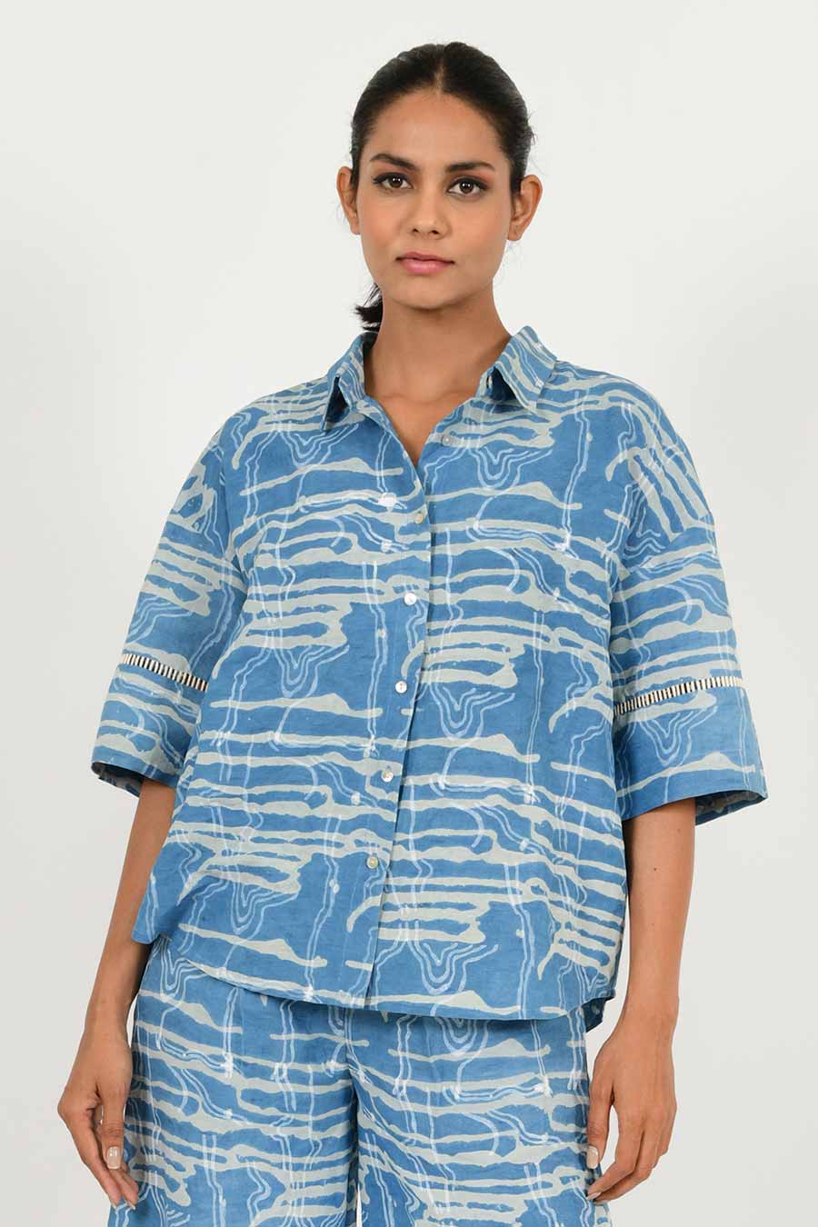 Indigo Splash Linen Dabu Print Shirt