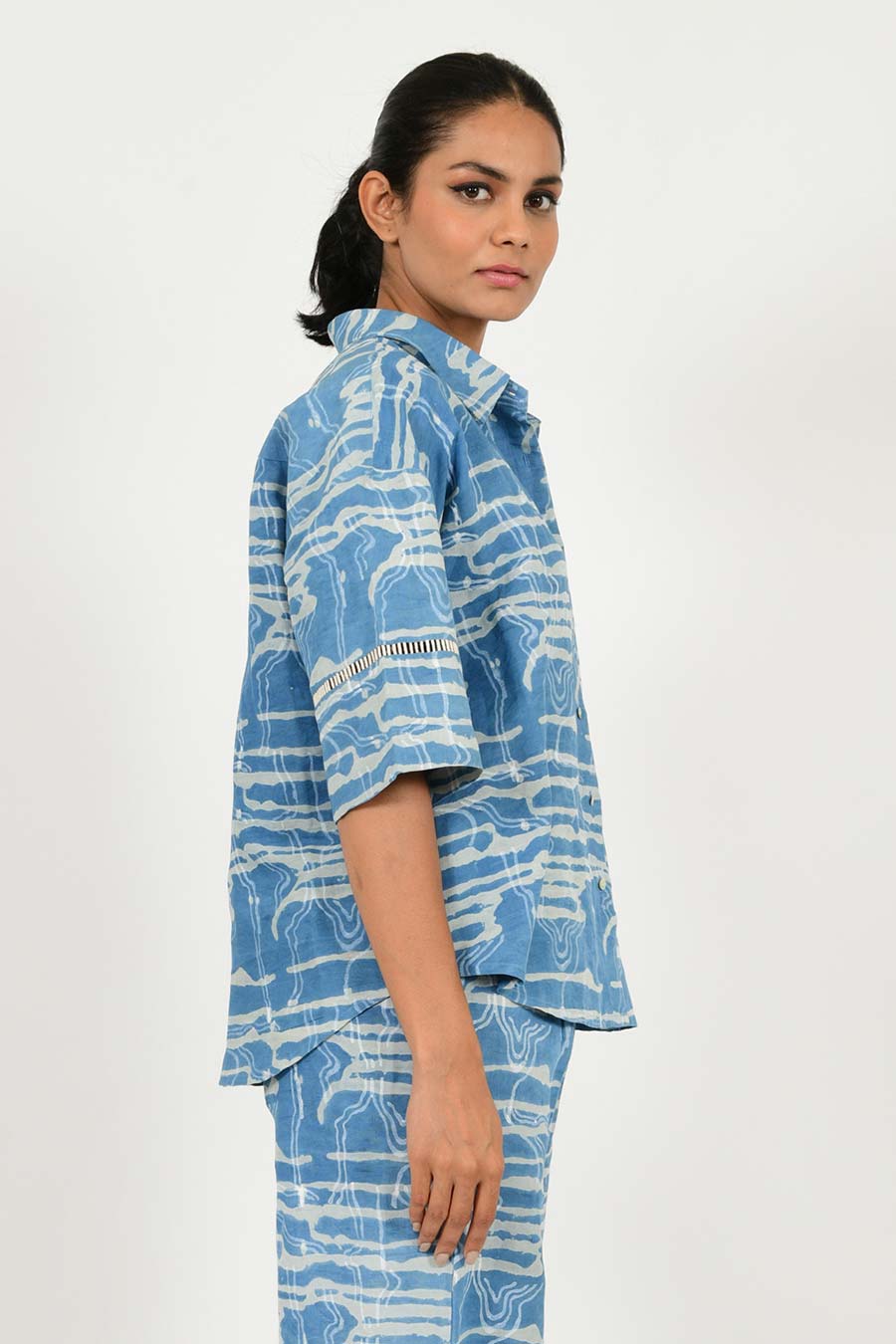 Indigo Splash Linen Dabu Print Shirt