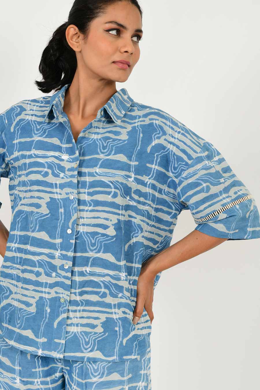 Indigo Splash Linen Dabu Print Shirt