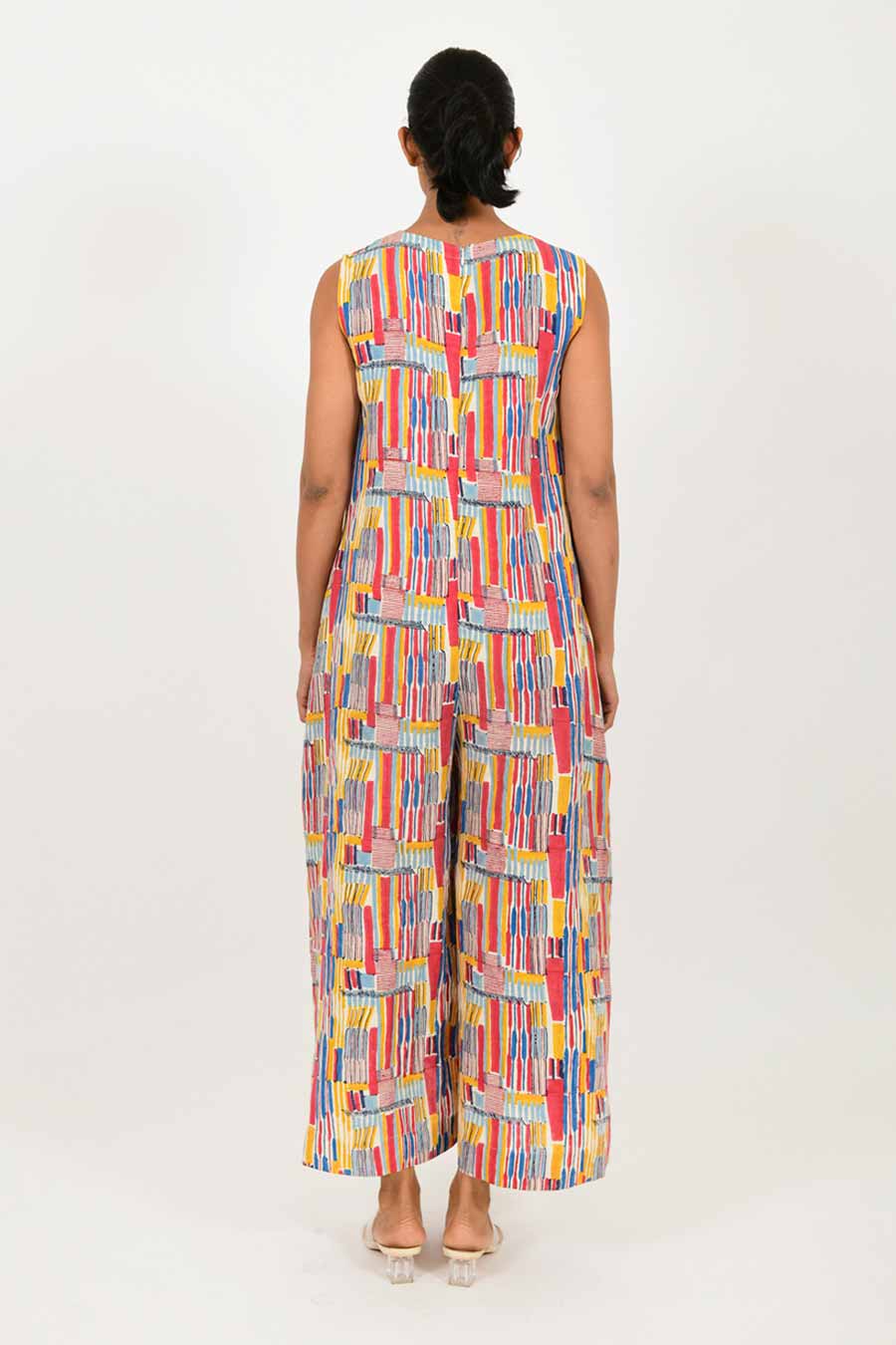 Scribble Handblock Print Linen Jumpsuit