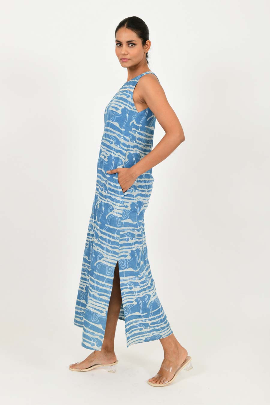 Indigo Splash Dabu Print Linen Maxi Dress
