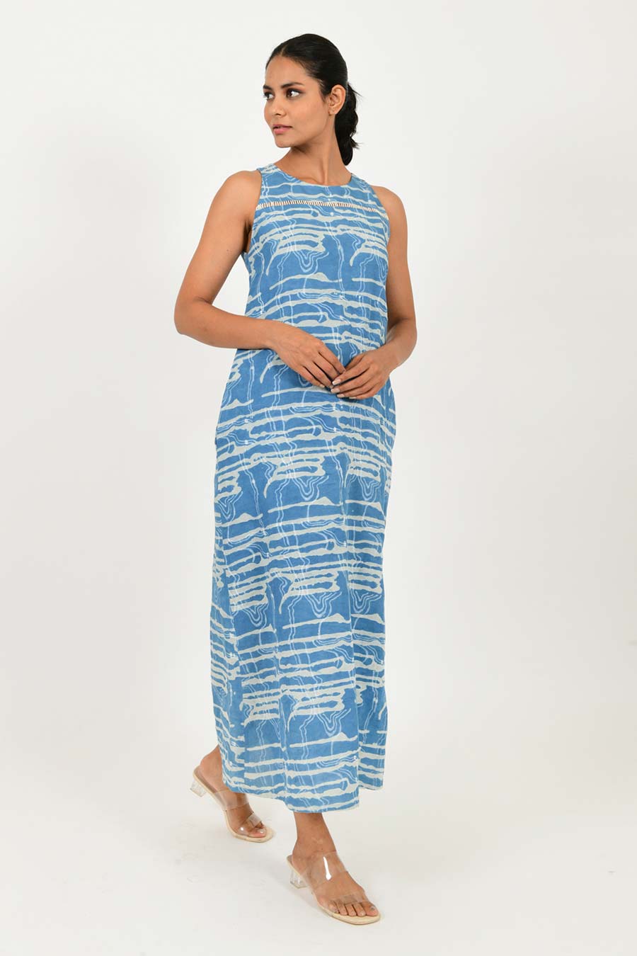 Indigo Splash Dabu Print Linen Maxi Dress