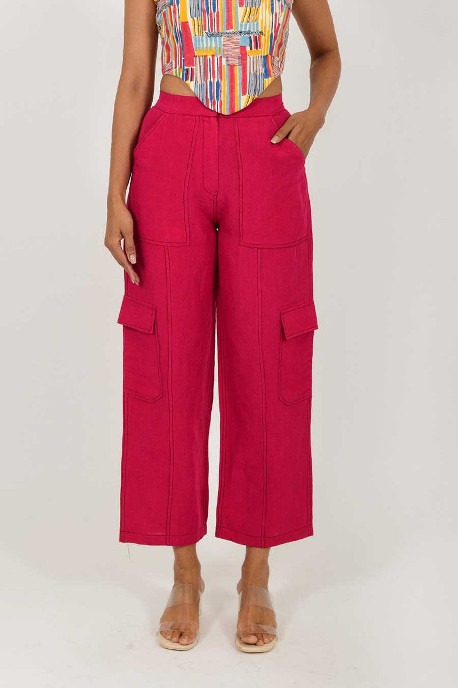 Viva Magenta Linen Cargo Pants