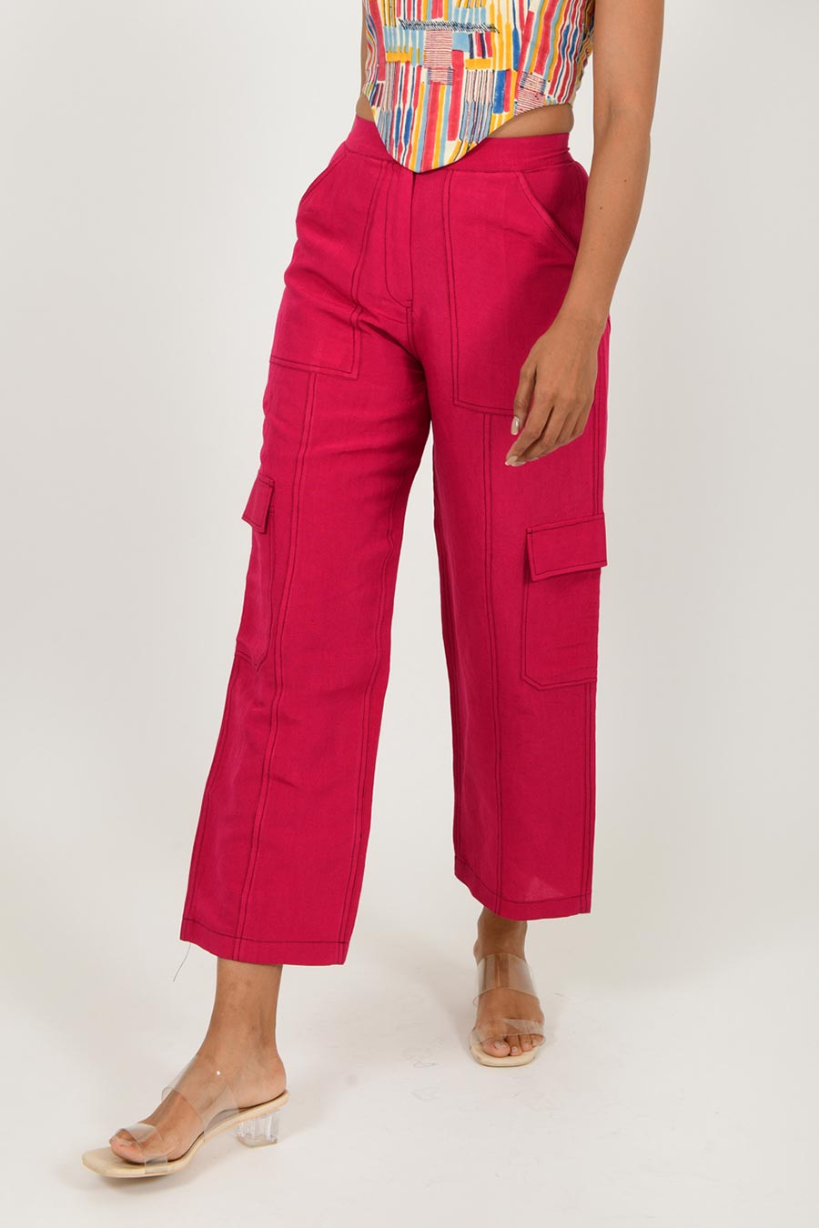 Viva Magenta Linen Cargo Pants