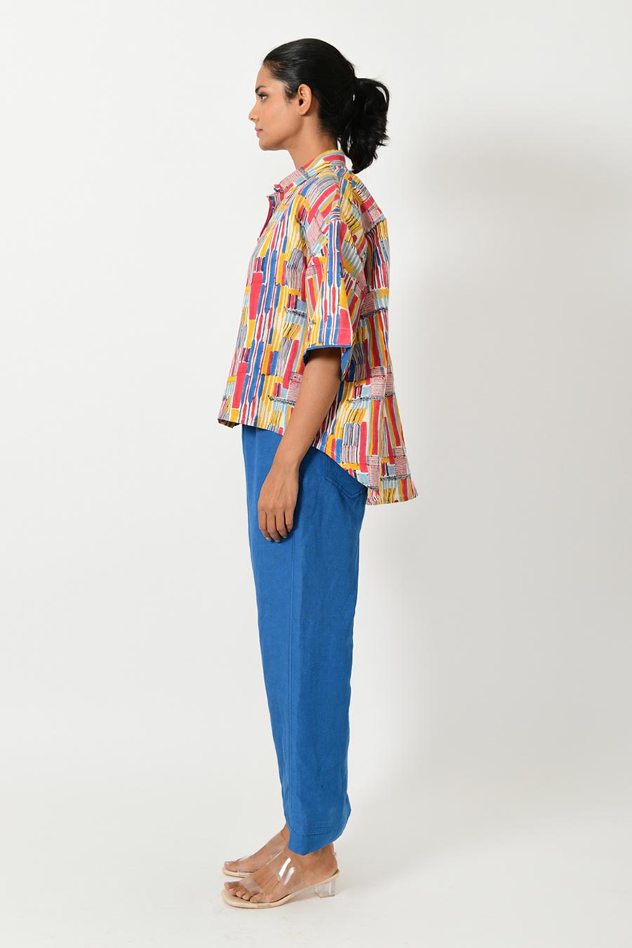 Scribble Linen Shirt & Blue Pant Set
