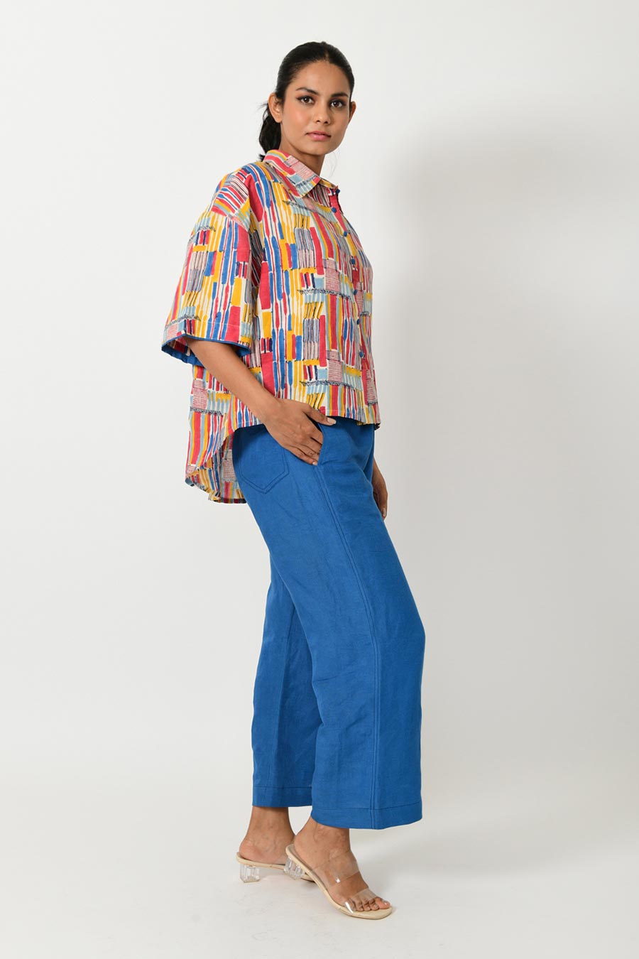 Scribble Linen Shirt & Blue Pant Set